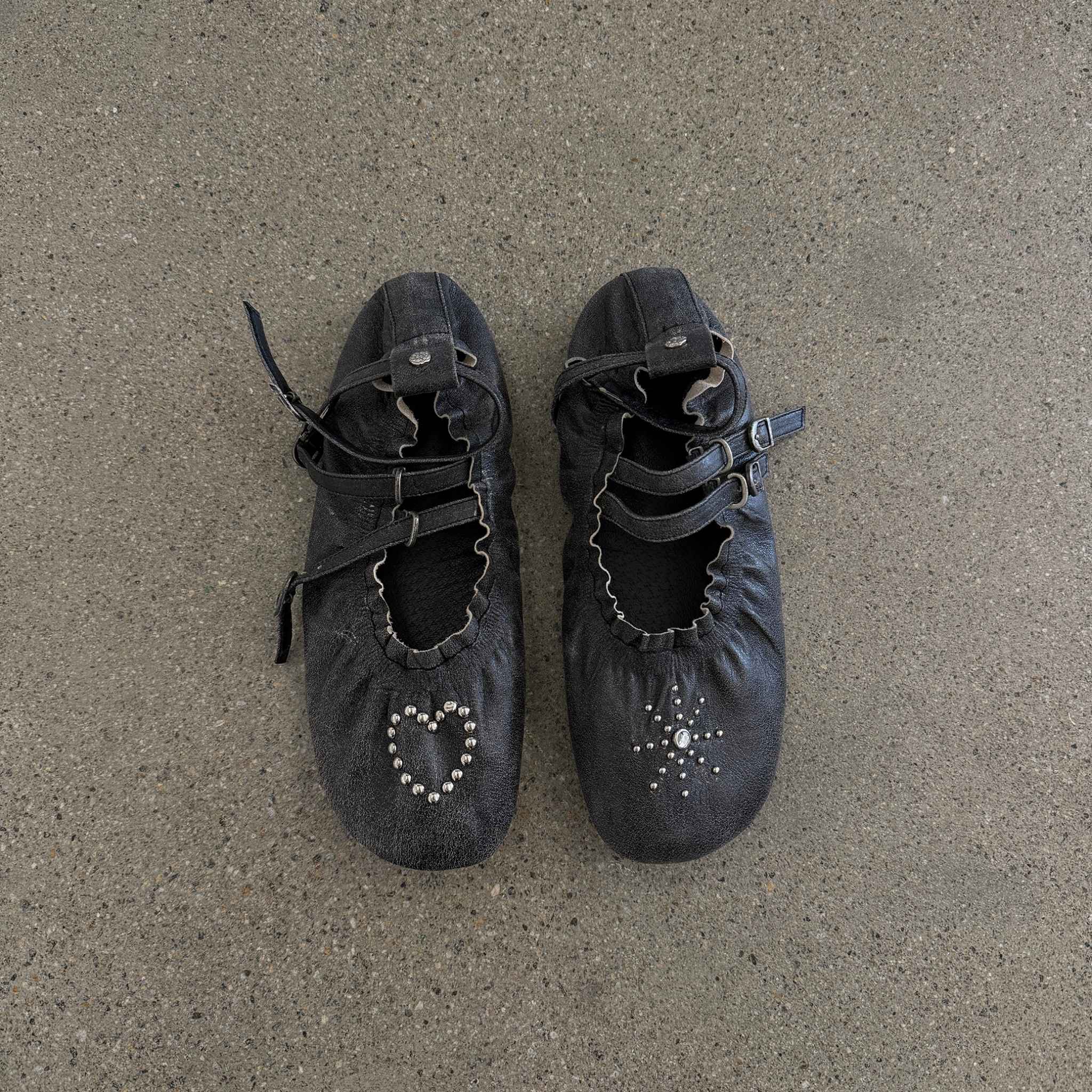 Black Distressed Lace-Up Ballerina Flats - Image 8