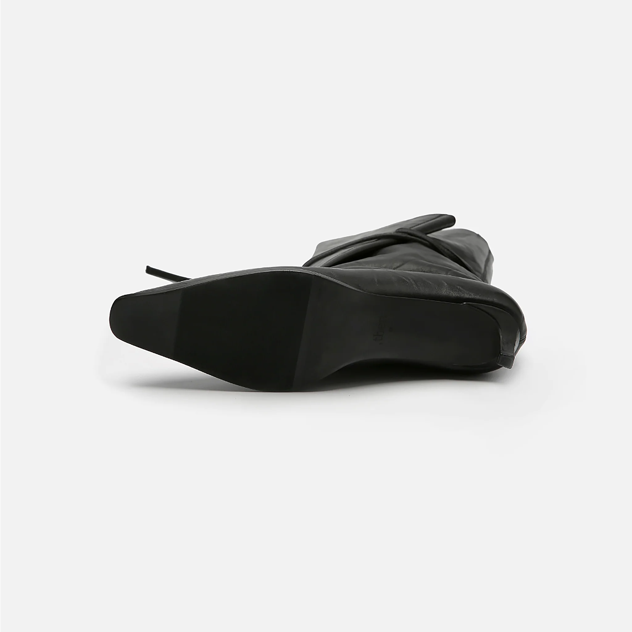 Black Folded-Top Leather Ankle 
Boots with Wraparound Tie - Image 6