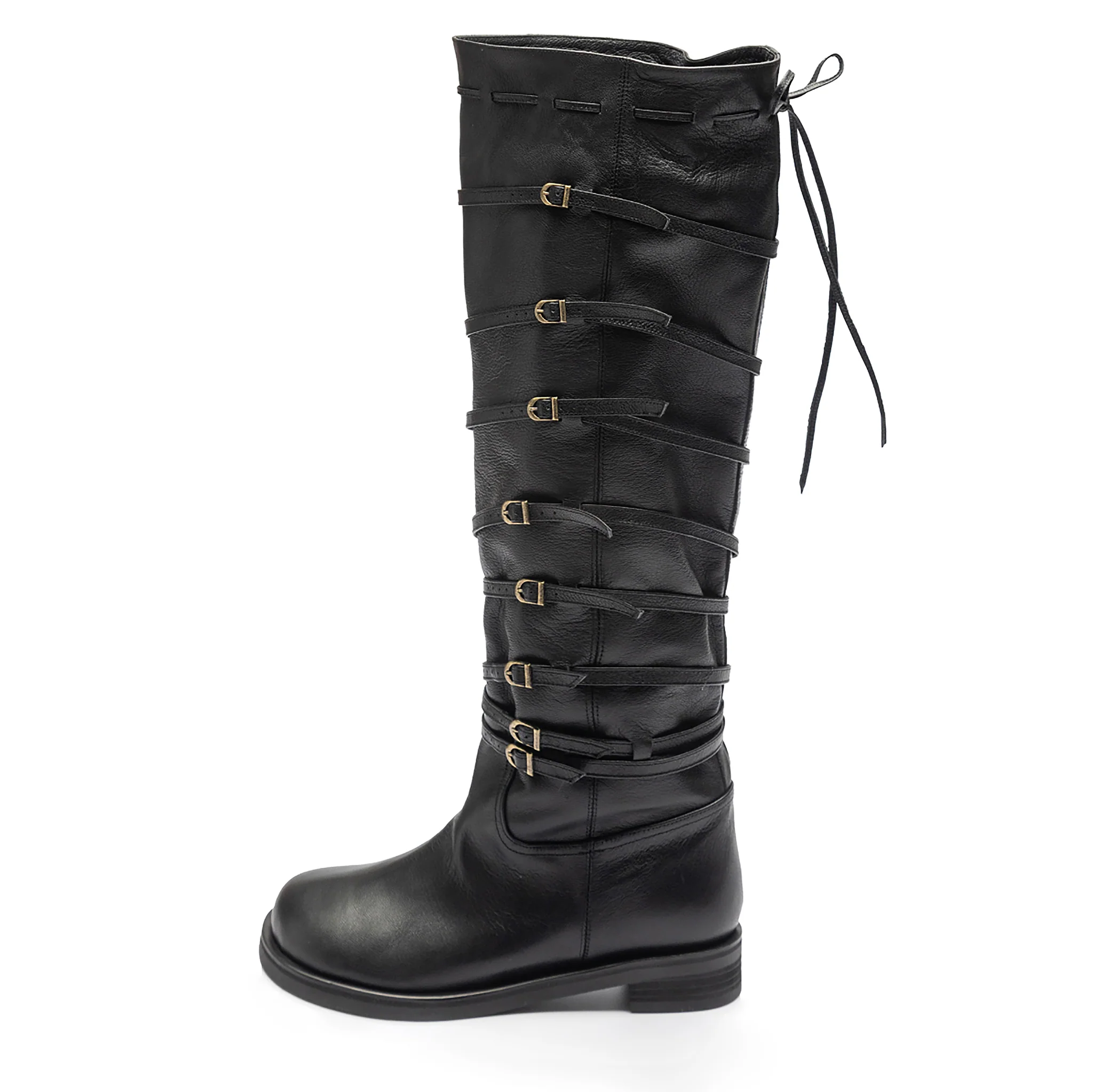 Black Knee‑High 
Leather Multi‑Strap Buckle Boots - Image 3
