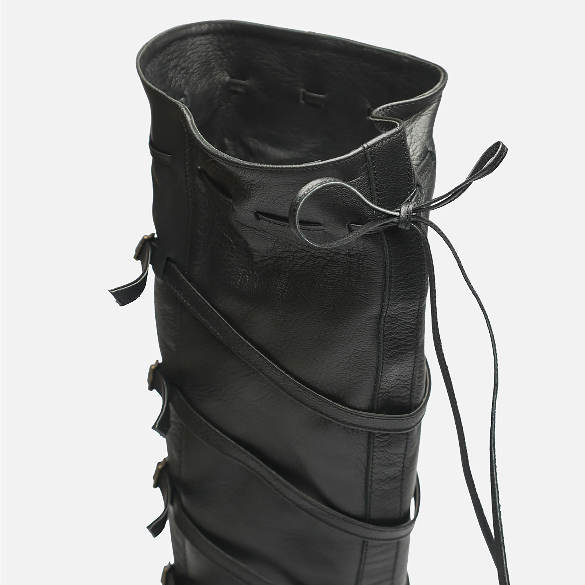 Black Knee‑High 
Leather Multi‑Strap Buckle Boots - Image 4