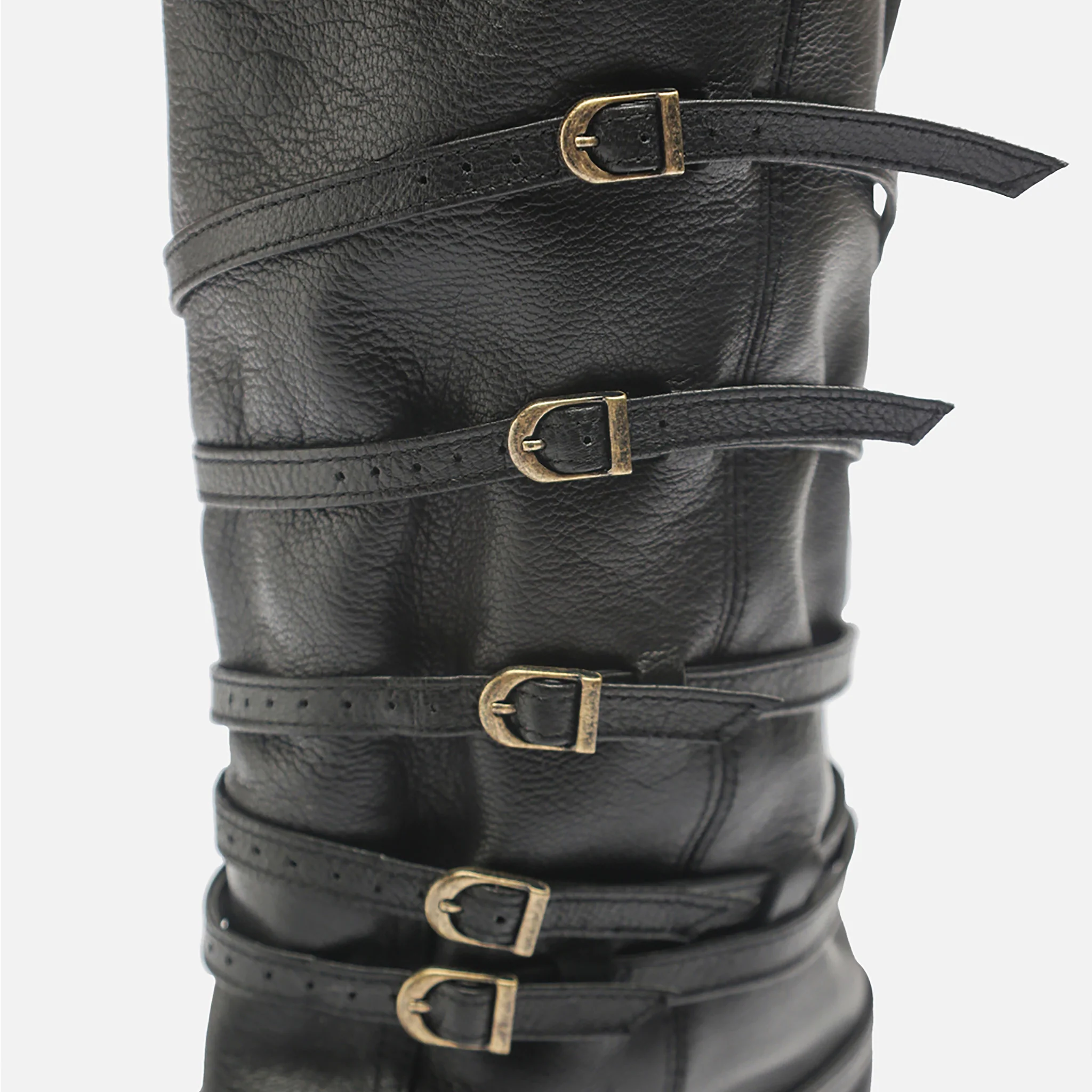 Black Knee‑High 
Leather Multi‑Strap Buckle Boots - Image 5