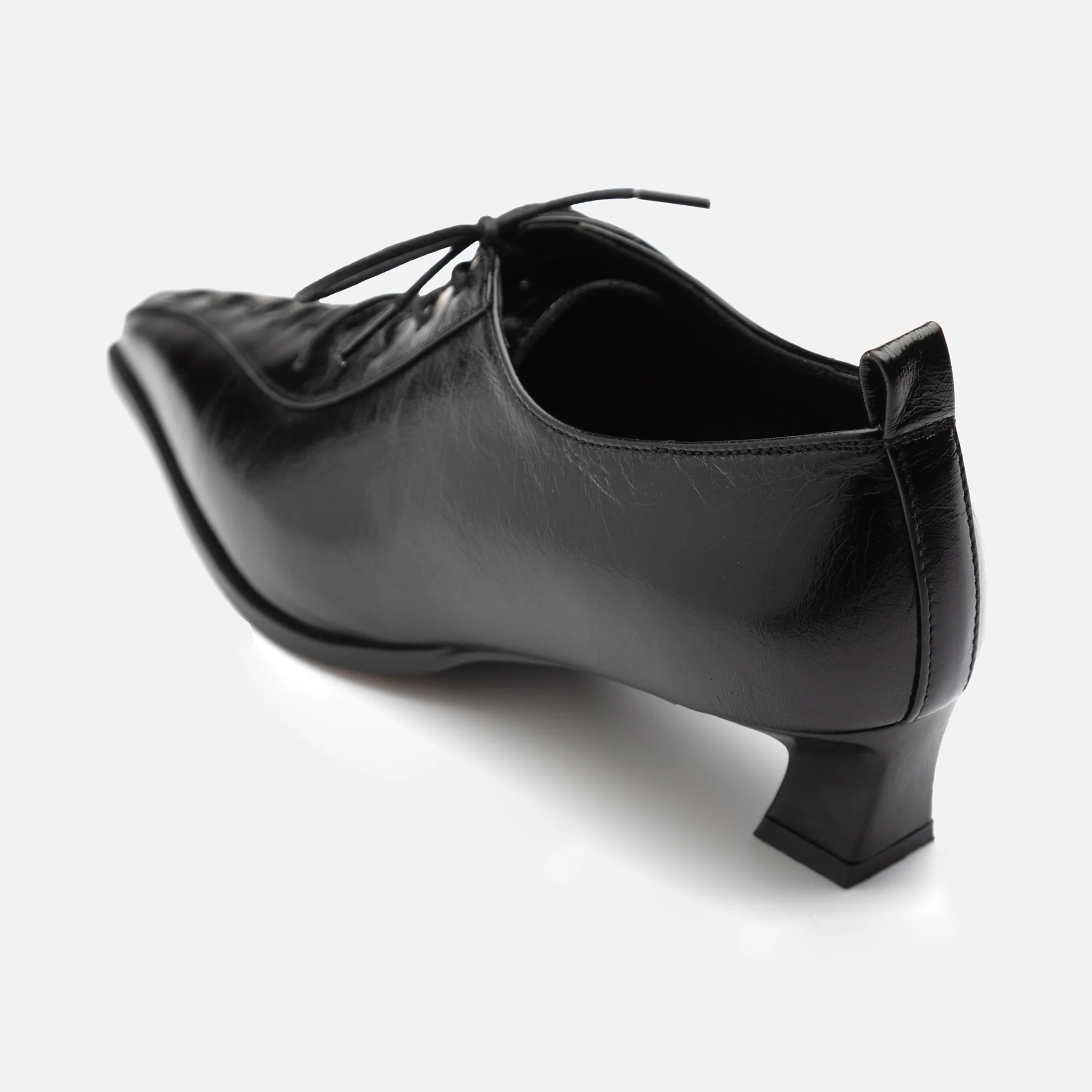Black Lace-Up Kitten Heel 
Leather Shoes - Image 4