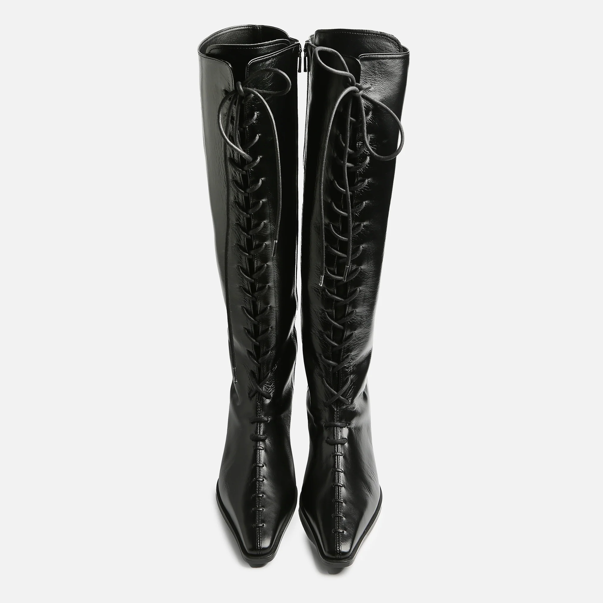 Black Lace-Up Knee-High Leather Boots - Image 4