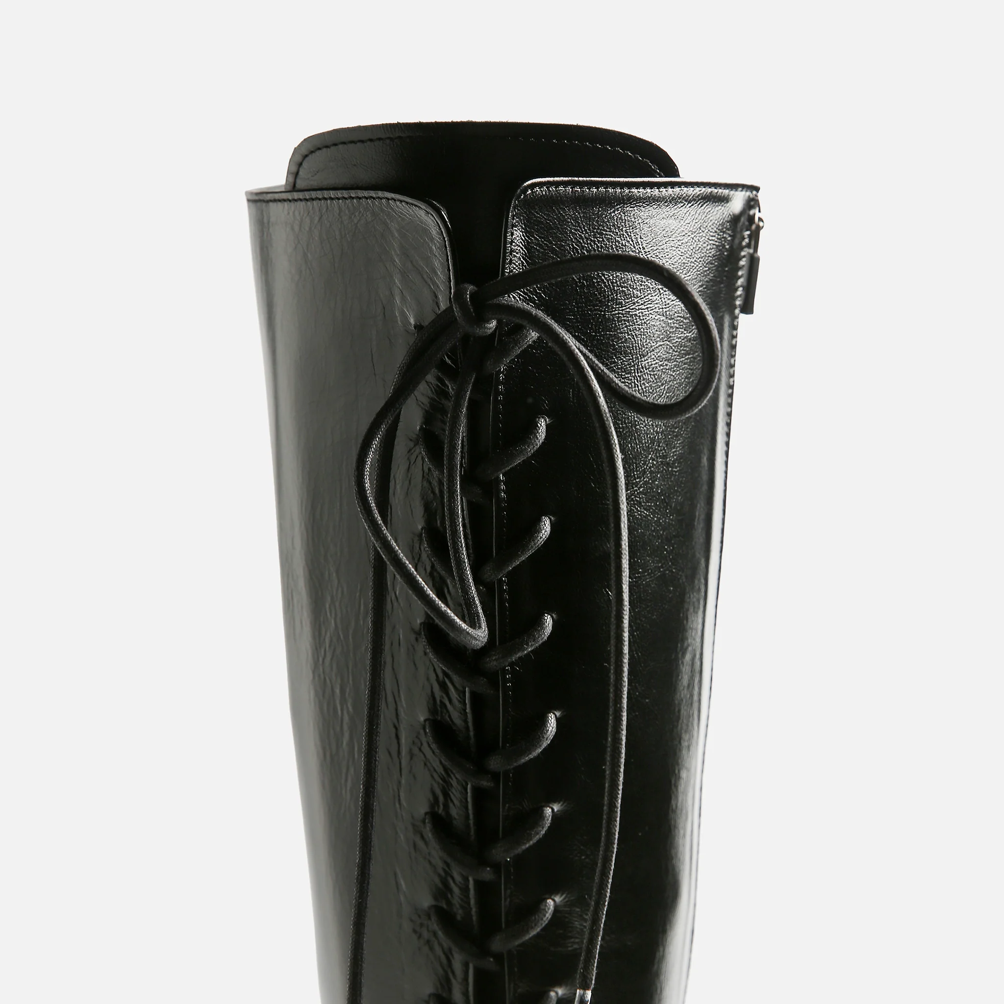 Black Lace-Up Knee-High Leather Boots - Image 7