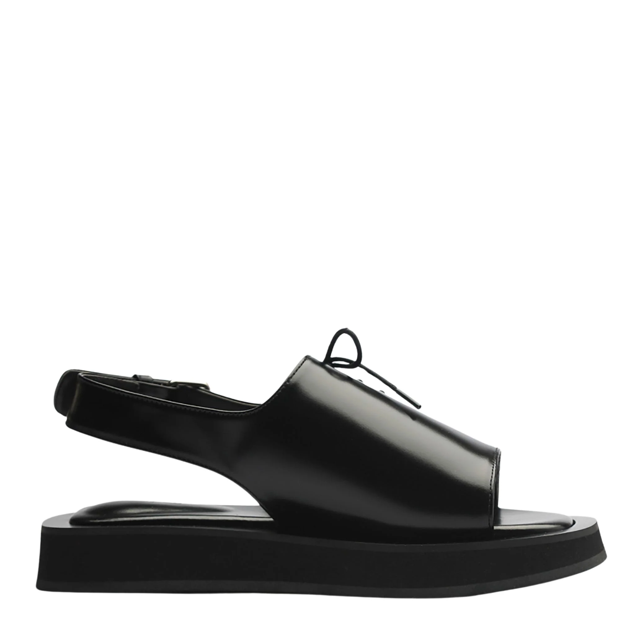 Black Leather Lace‑
Front Slingback Sandals