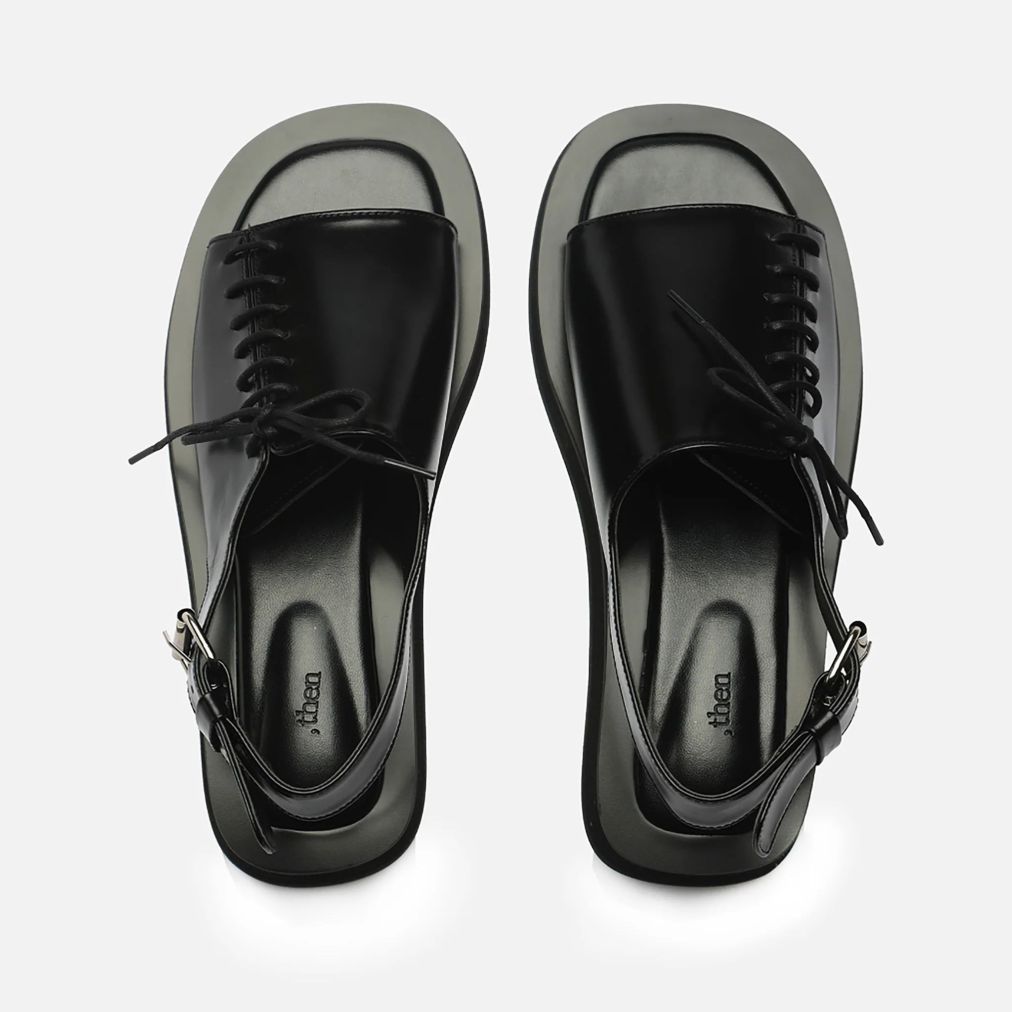 Black Leather Lace‑
Front Slingback Sandals - Image 2