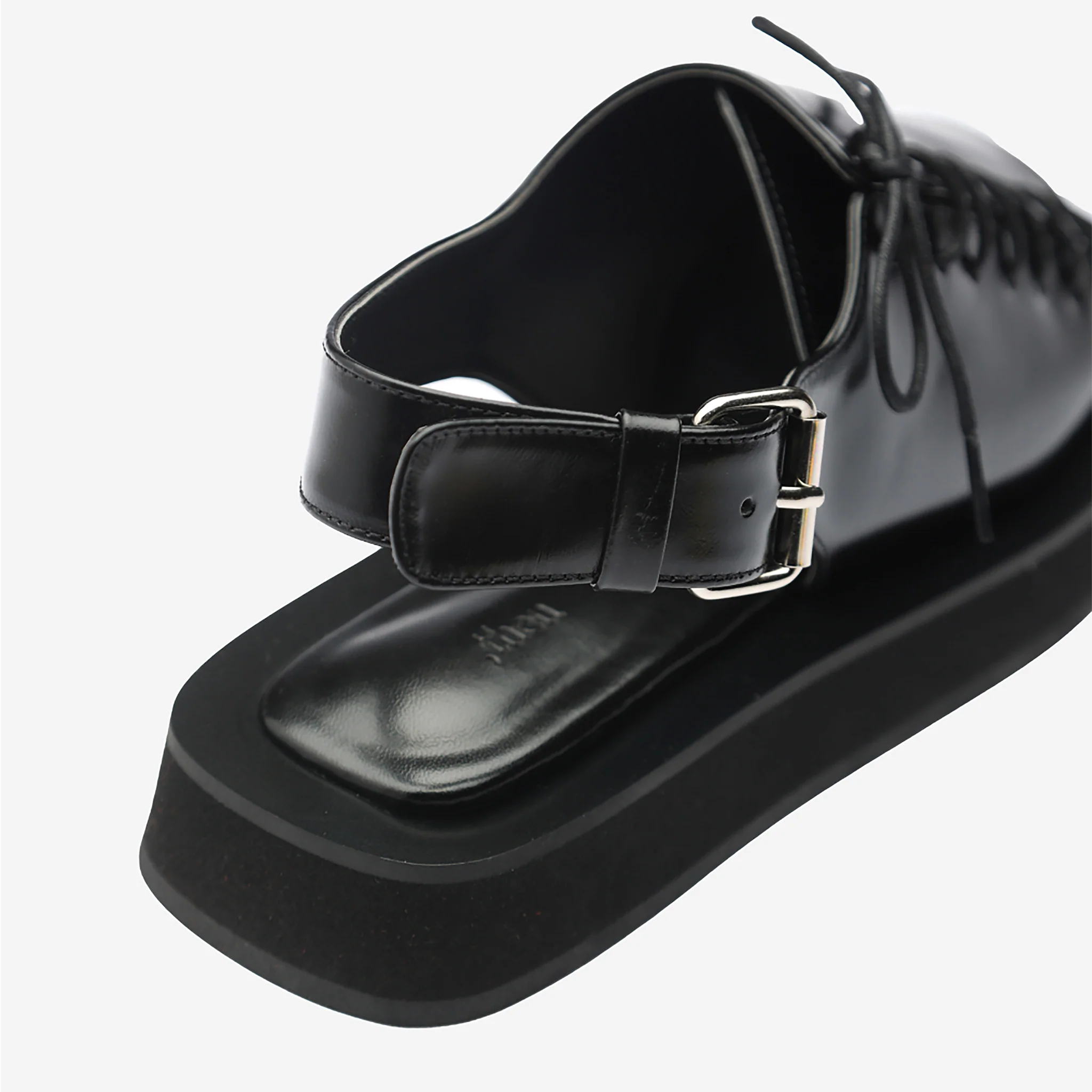 Black Leather Lace‑
Front Slingback Sandals - Image 6