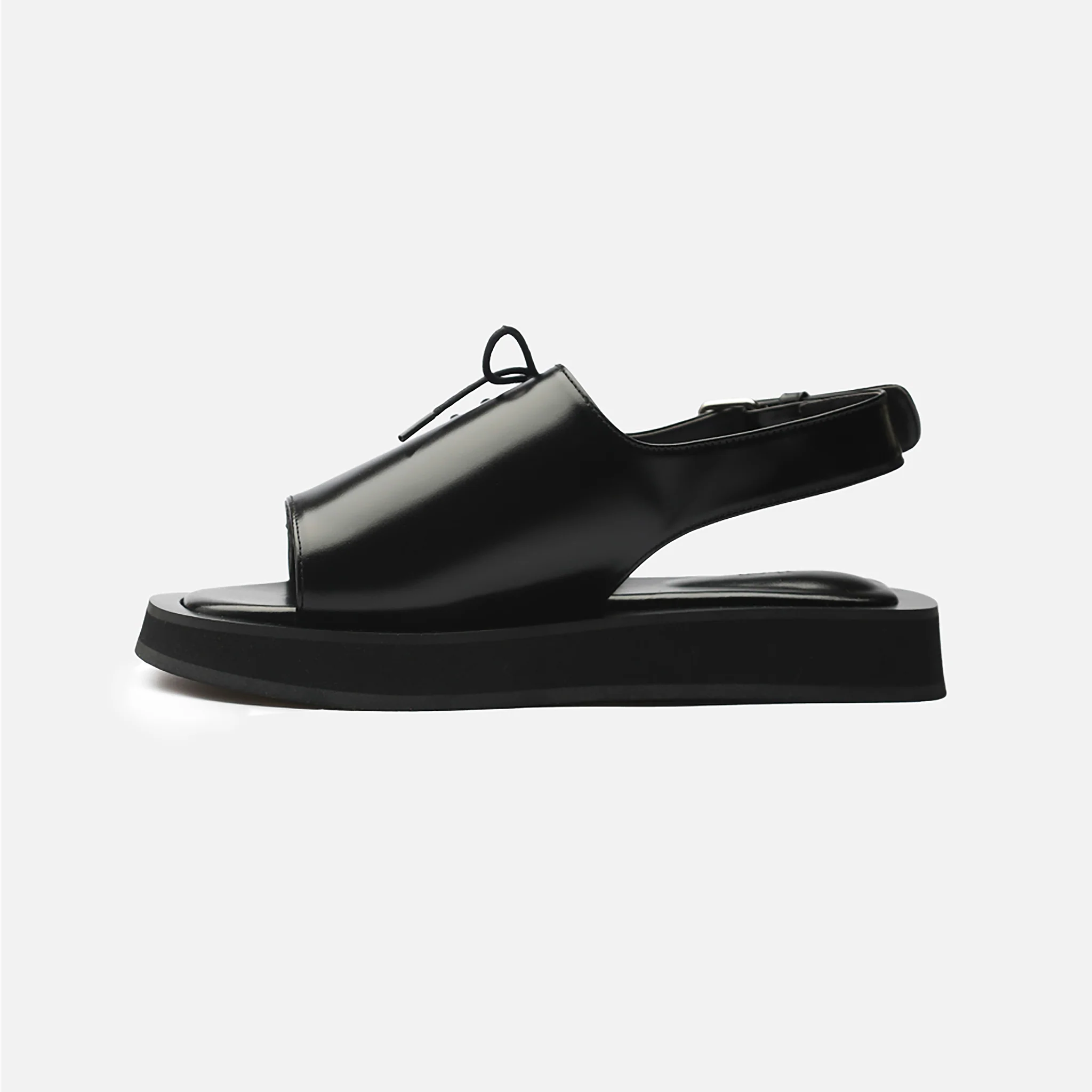 Black Leather Lace‑
Front Slingback Sandals - Image 8