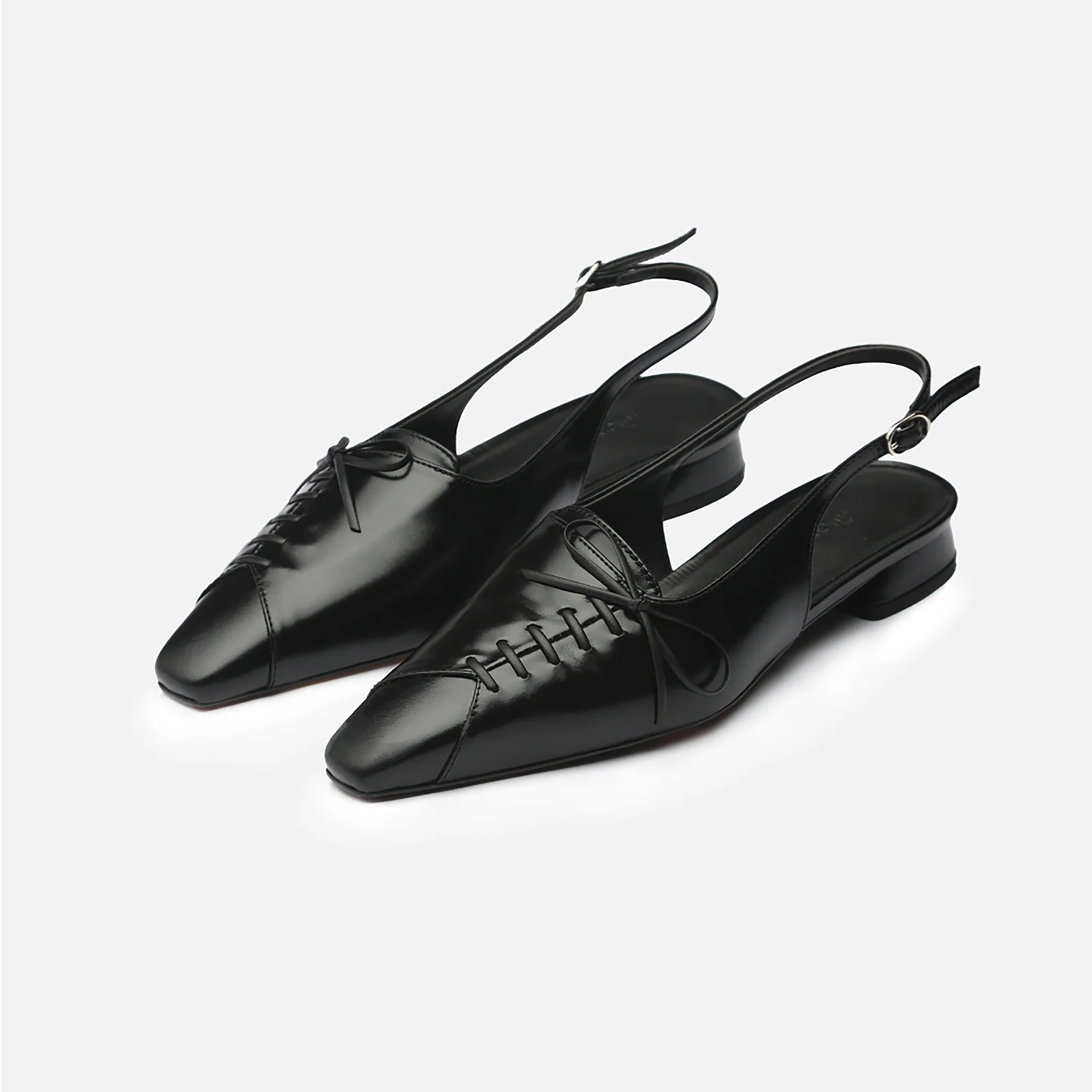 Black Leather Lace-Up Slingback Flats - Image 3