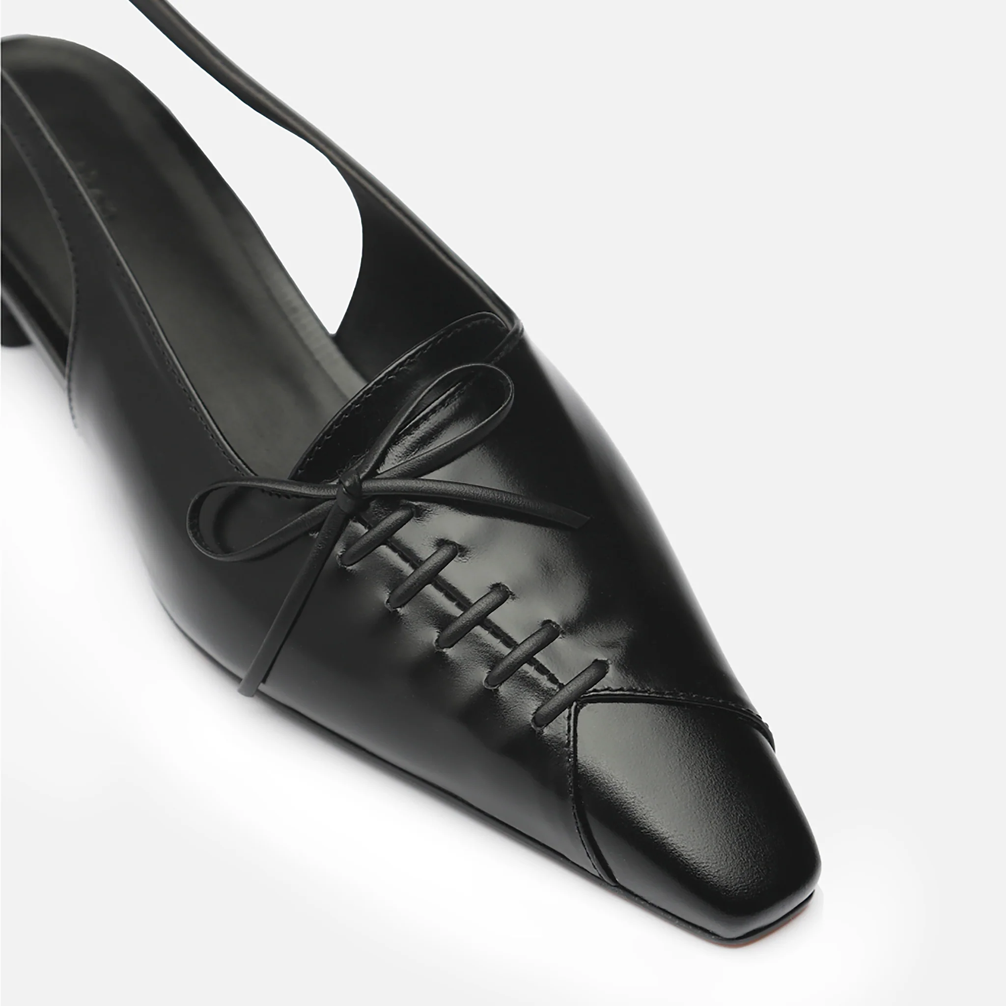 Black Leather Lace-Up Slingback Flats - Image 4
