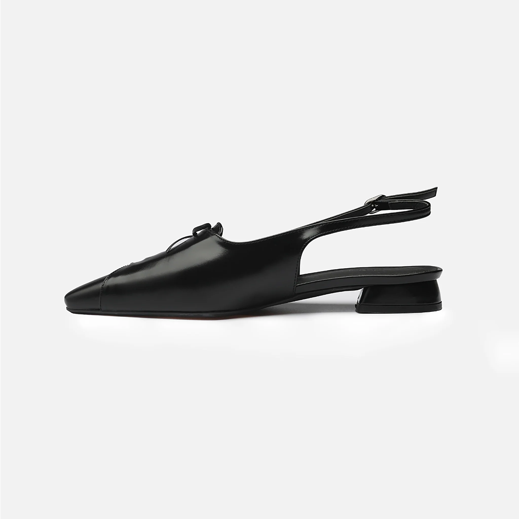 Black Leather Lace-Up Slingback Flats - Image 5