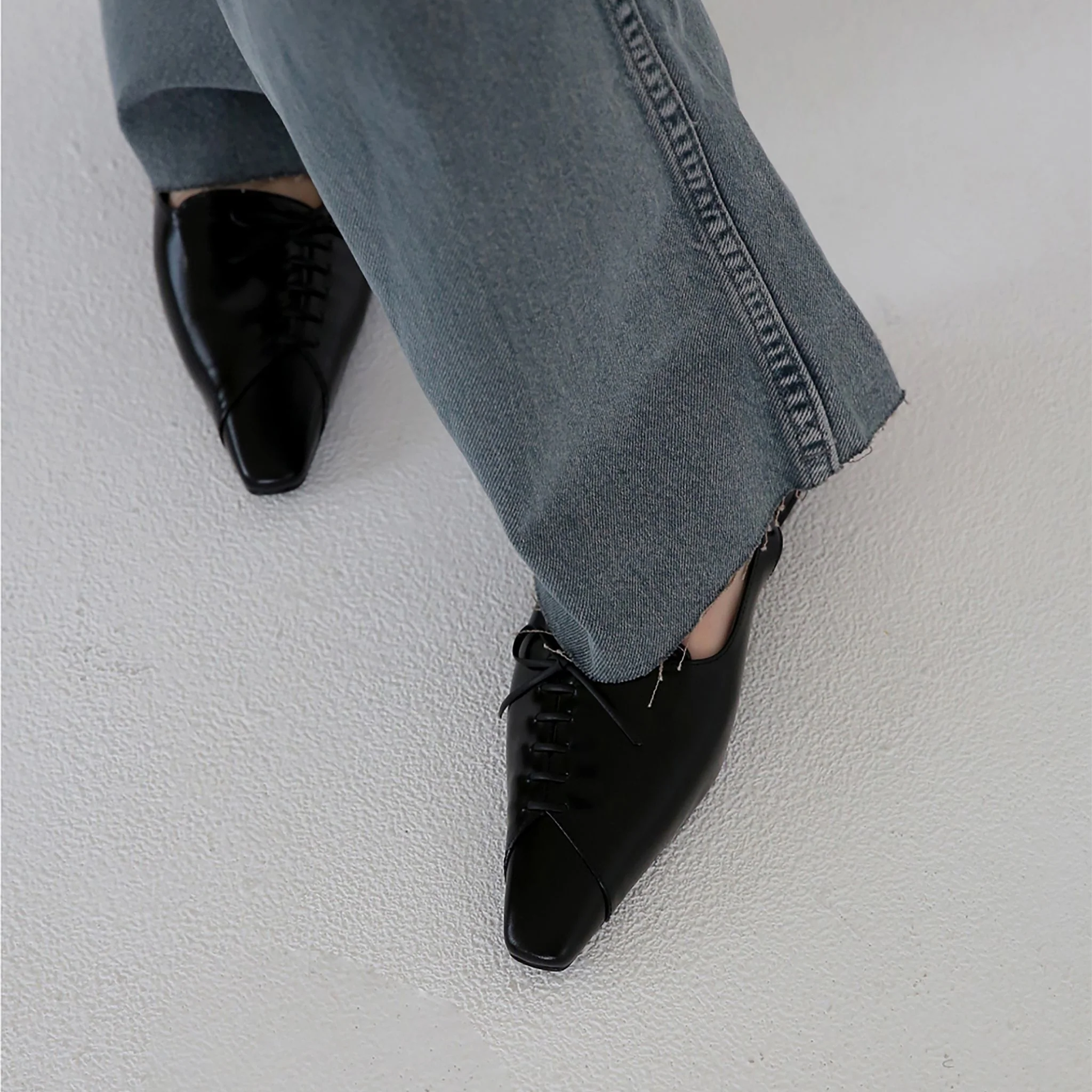Black Leather Lace-Up Slingback Flats - Image 6
