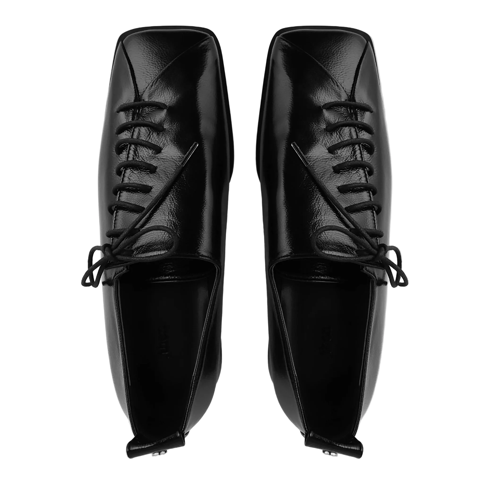 Black Leather Lace-Up Square Toe Shoes with Diagonal Design - Image 2