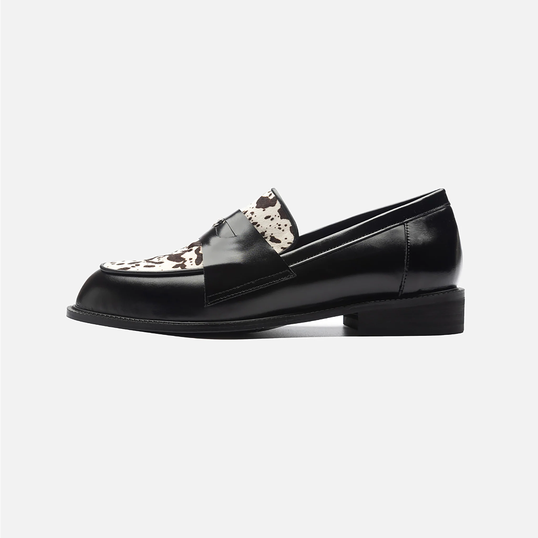 Black Leather Loafers with
Cowhide Print Vamp - Image 5