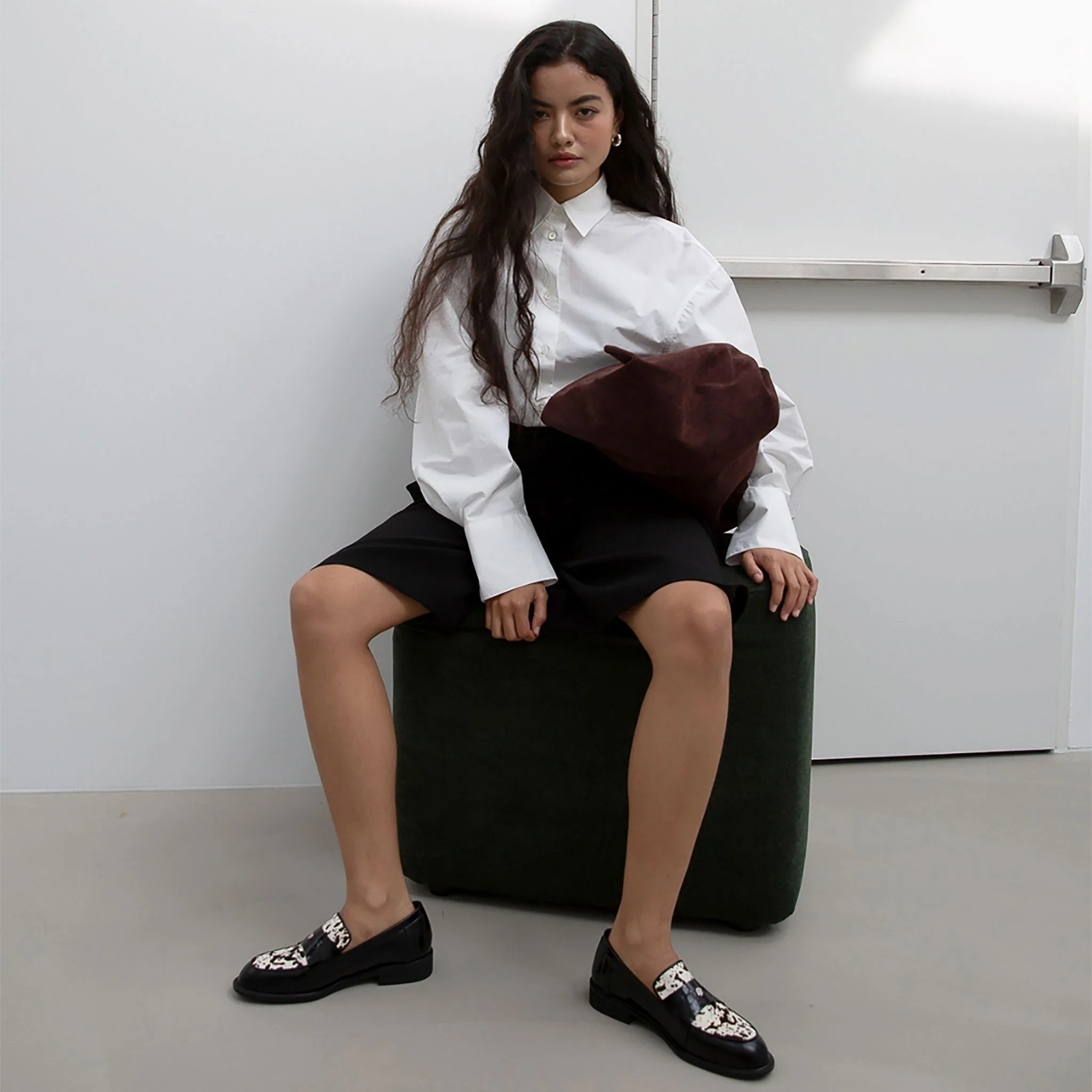 Black Leather Loafers with
Cowhide Print Vamp - Image 9