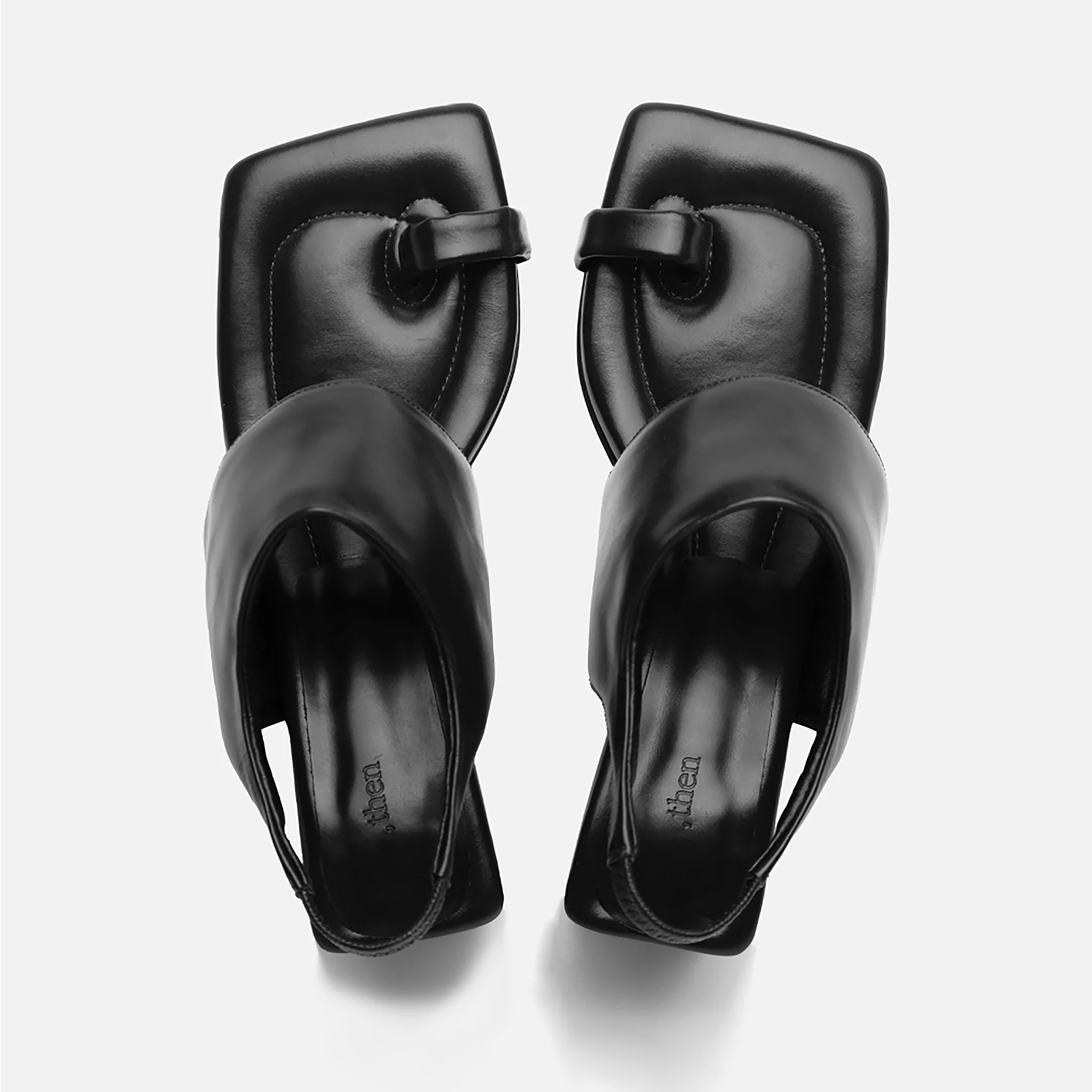 Black Leather Square-Toe Slingback Sandals - Image 2