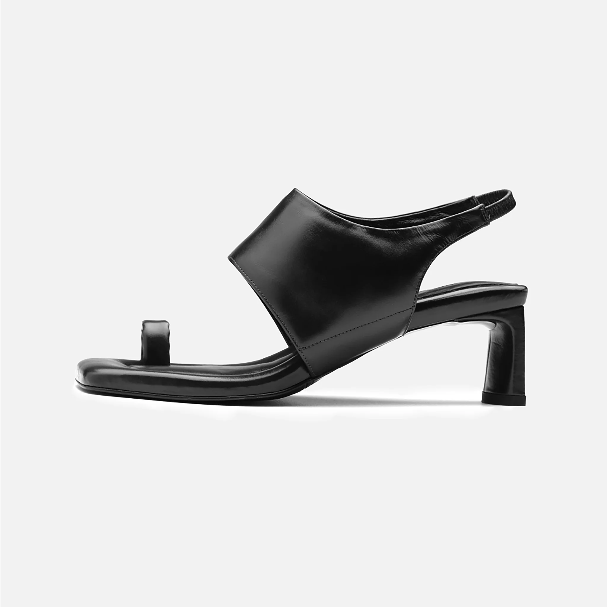 Black Leather Square-Toe Slingback Sandals - Image 4