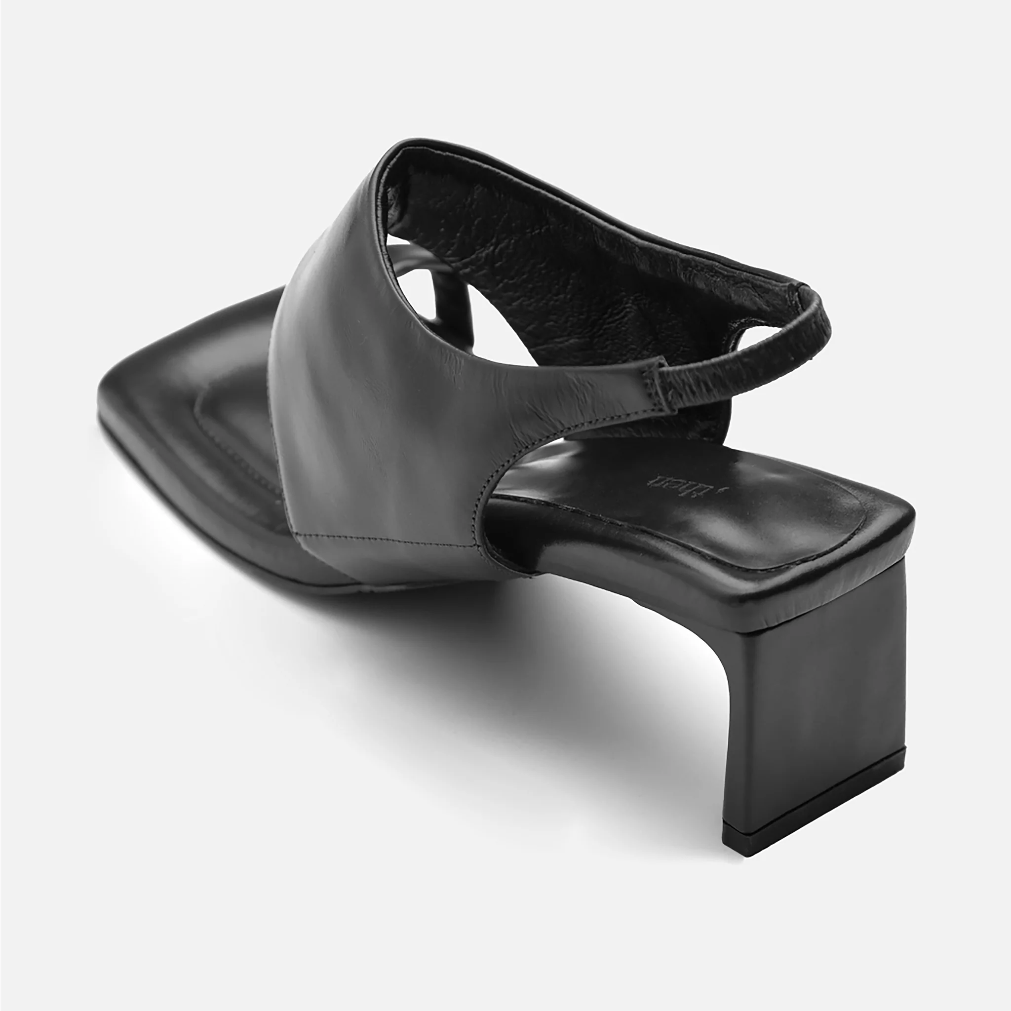 Black Leather Square-Toe Slingback Sandals - Image 5