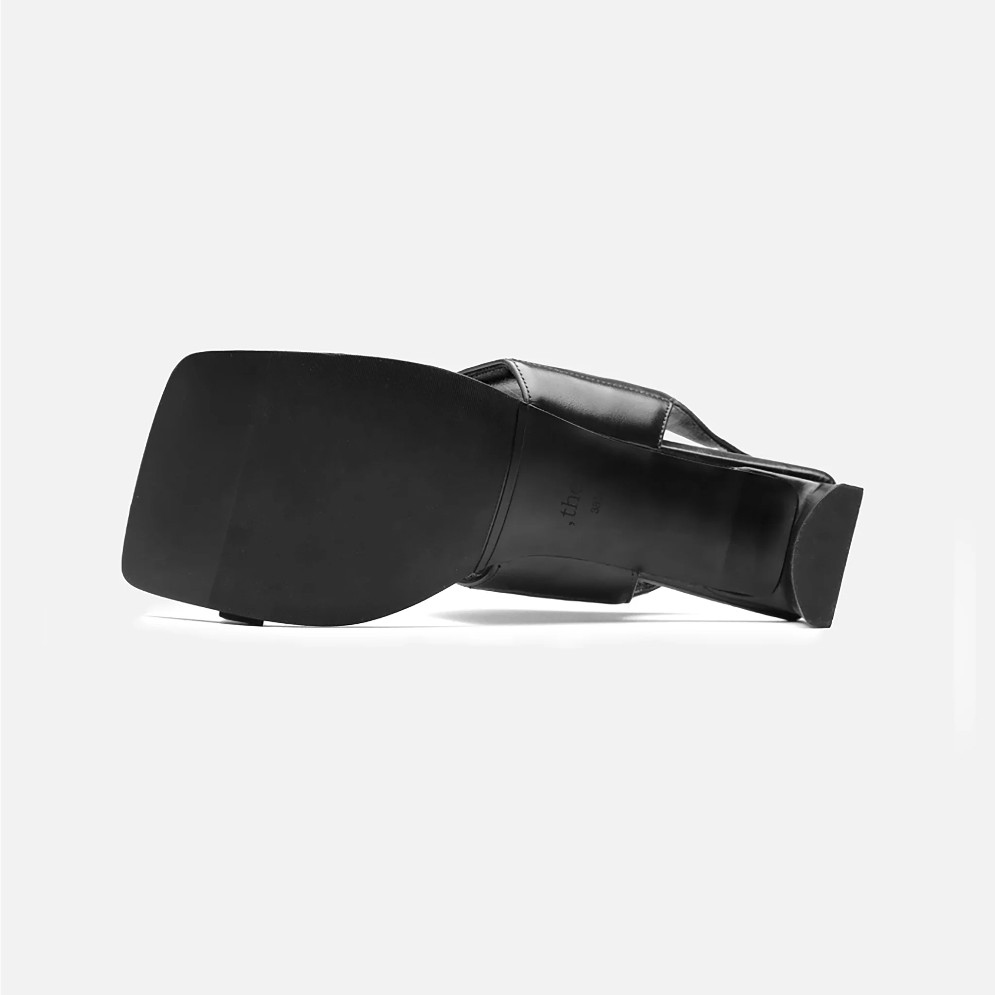 Black Leather Square-Toe Slingback Sandals - Image 6
