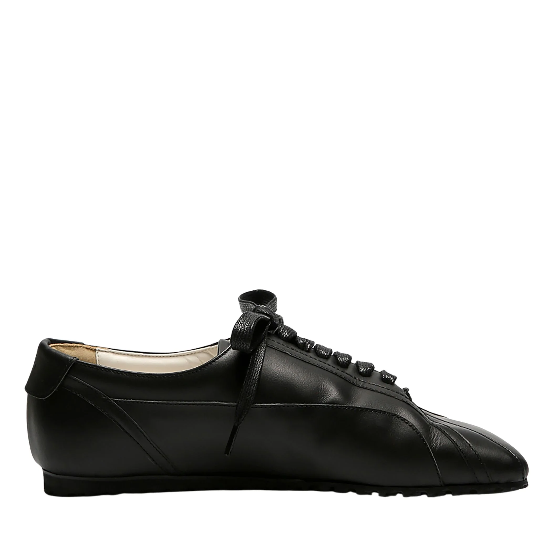 Black Matte Leather Diagonal Design Sneakers