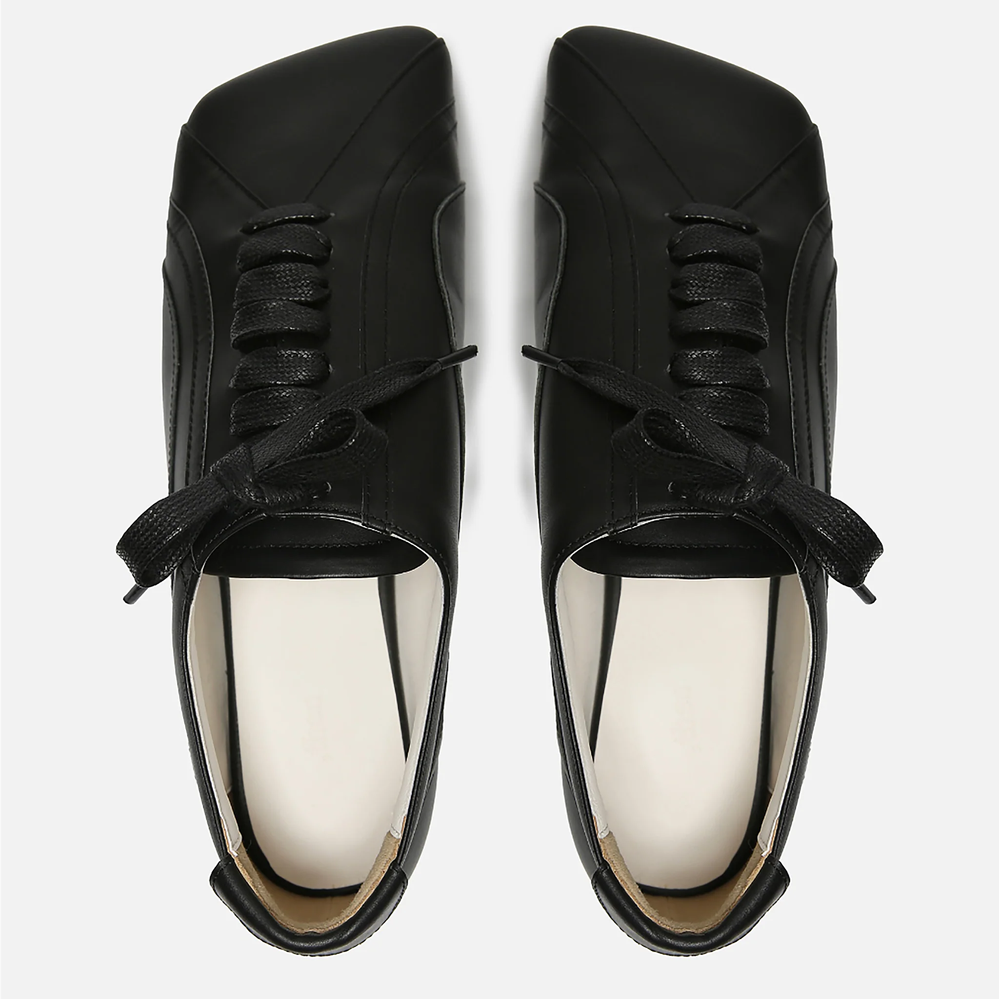 Black Matte Leather Diagonal Design Sneakers - Image 2