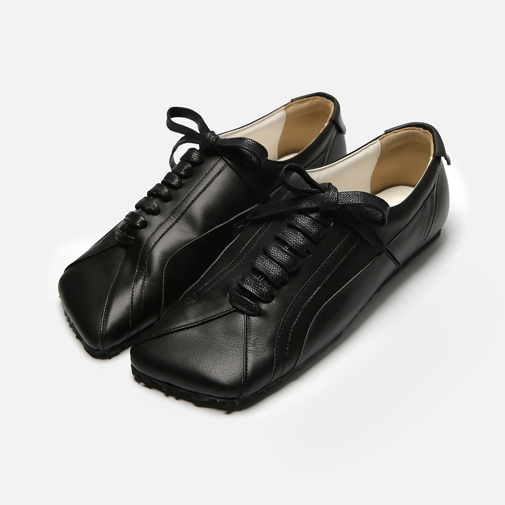 Black Matte Leather Diagonal Design Sneakers - Image 3