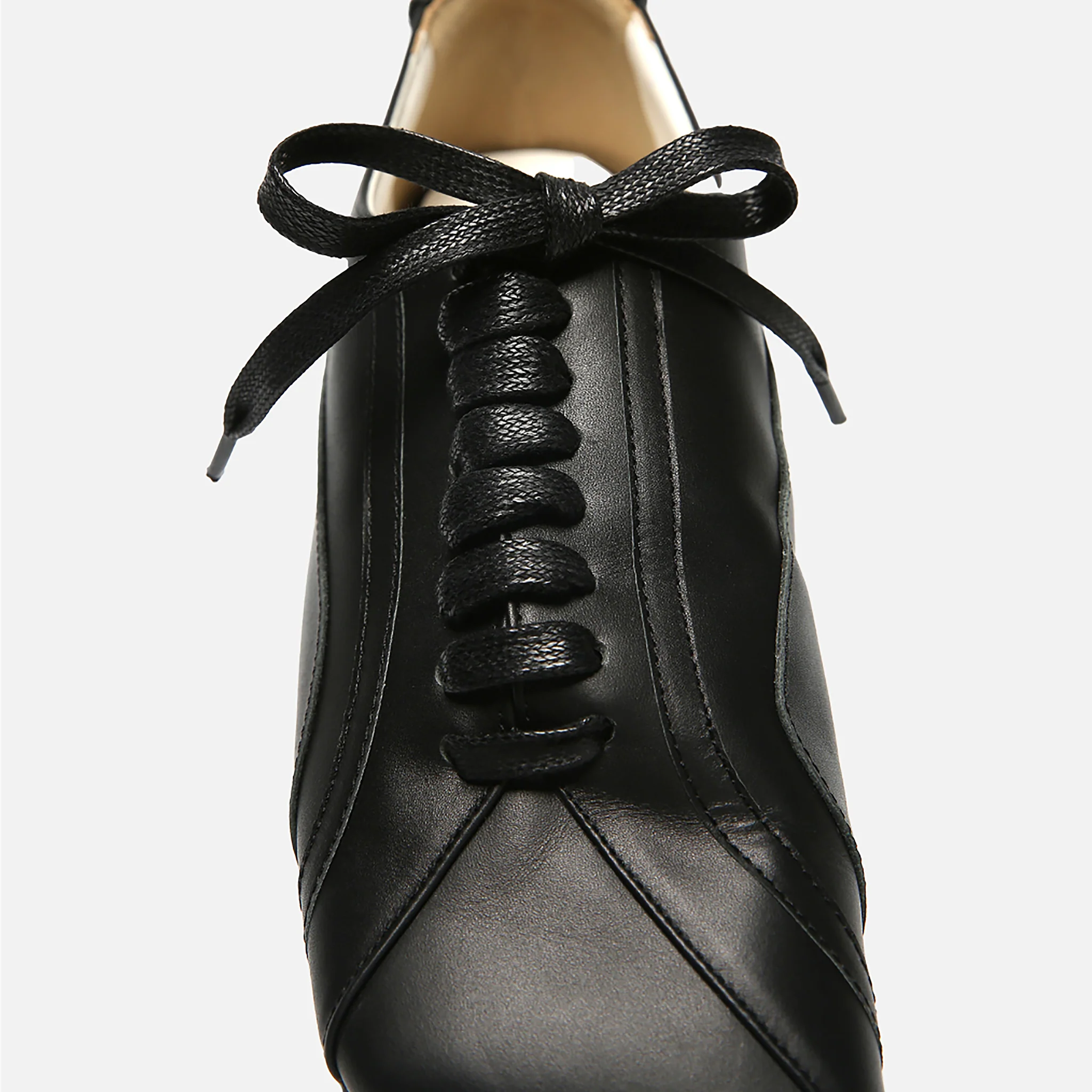 Black Matte Leather Diagonal Design Sneakers - Image 4