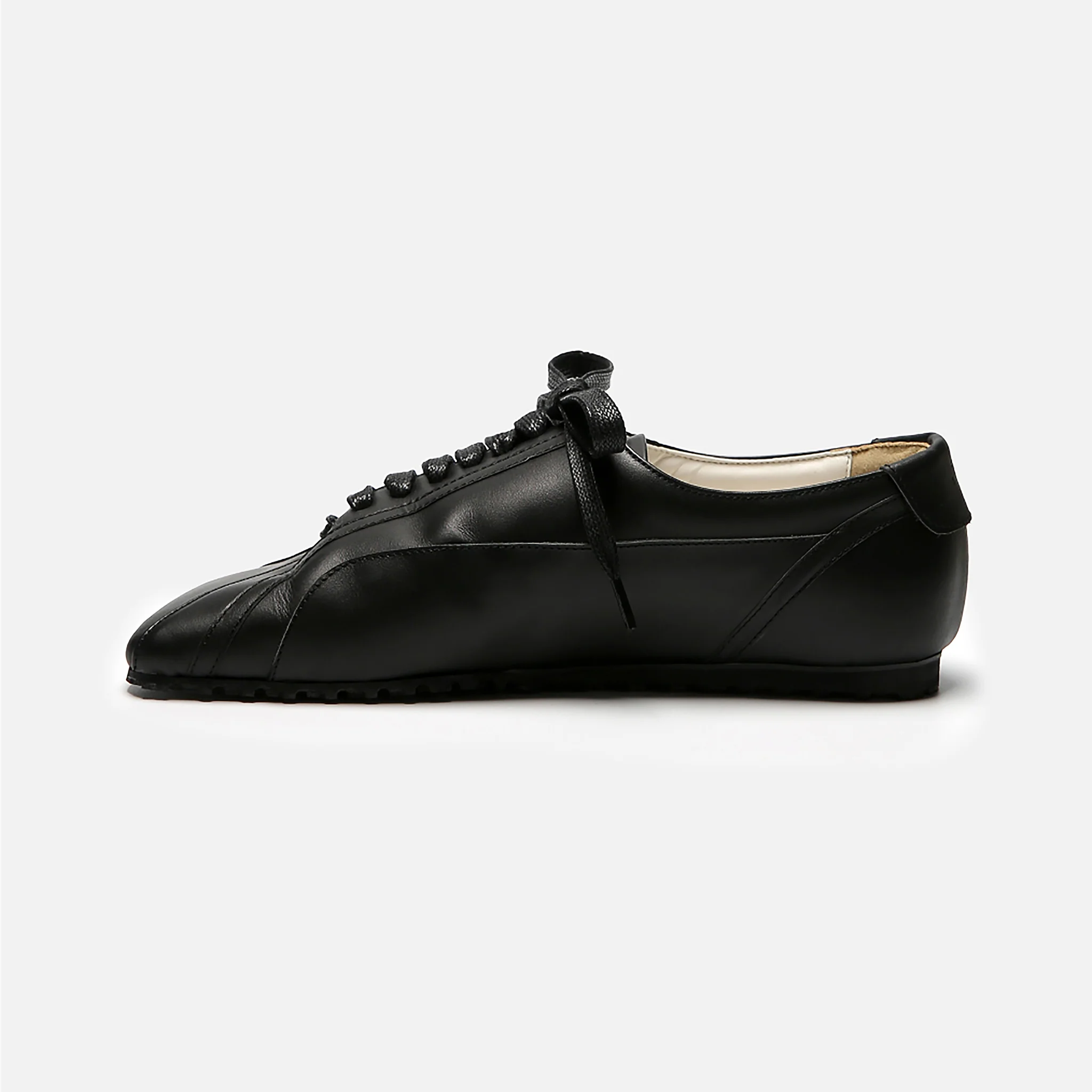 Black Matte Leather Diagonal Design Sneakers - Image 5