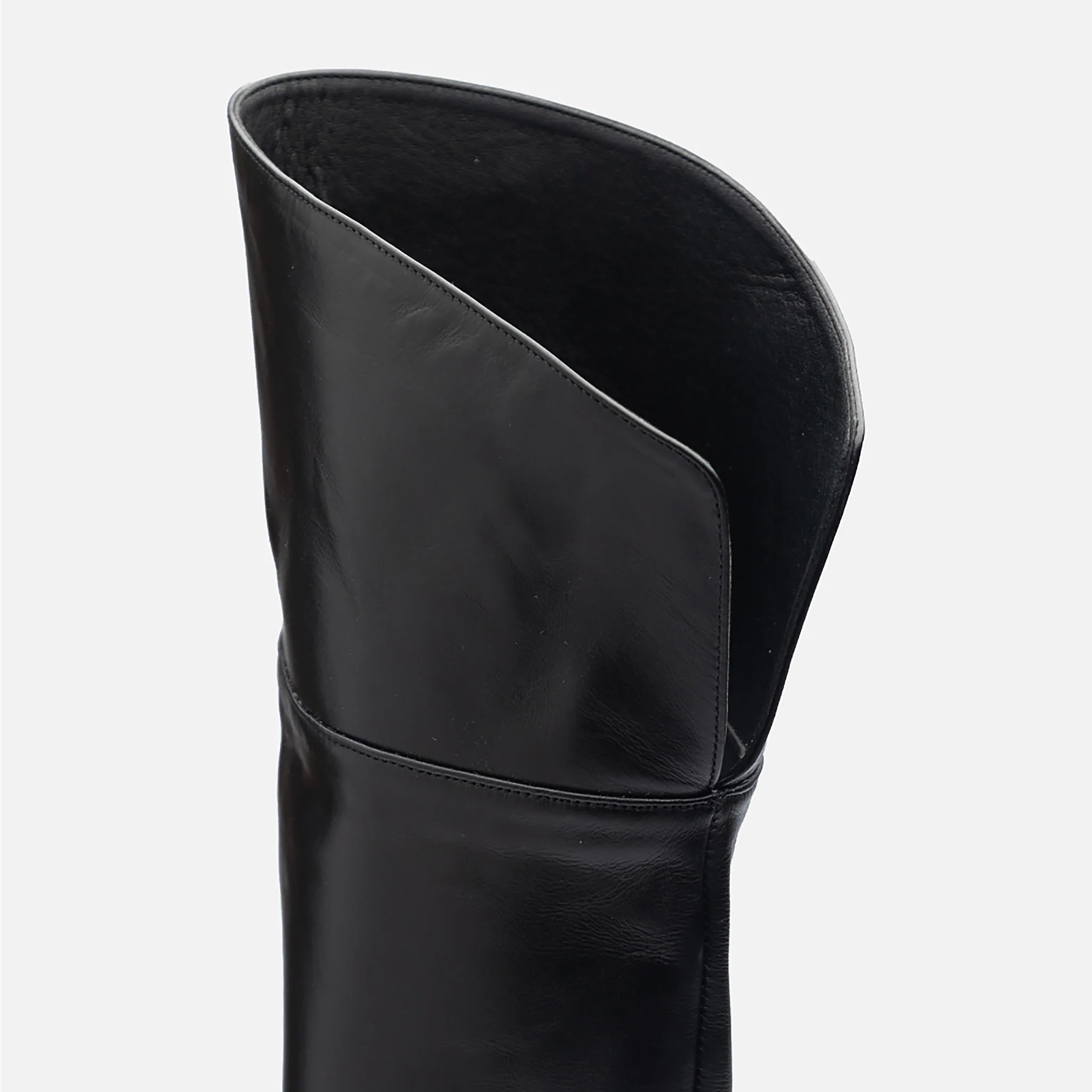 Black Open-Toe Knee-High Leather Boots - Image 4