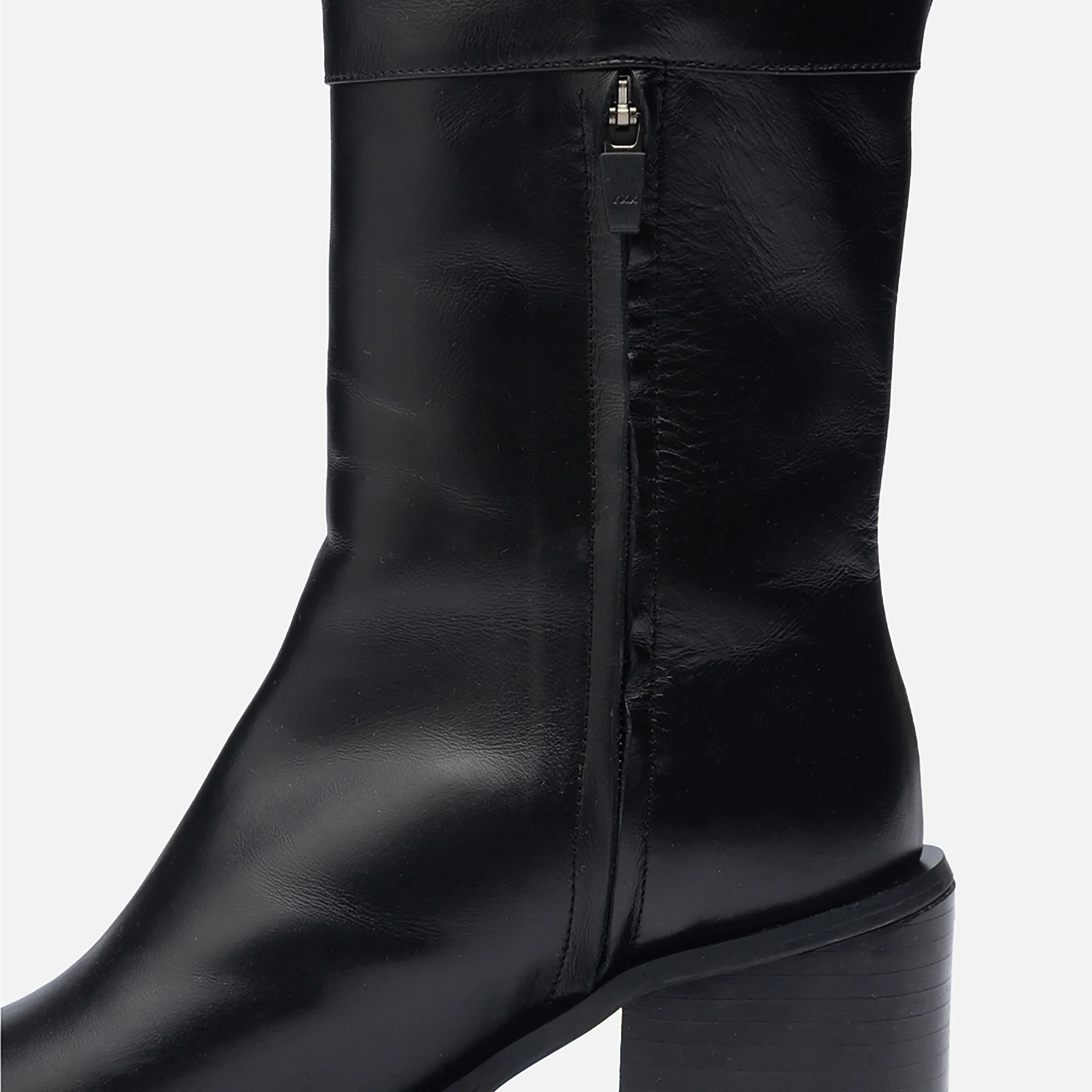 Black Open-Toe Knee-High Leather Boots - Image 6