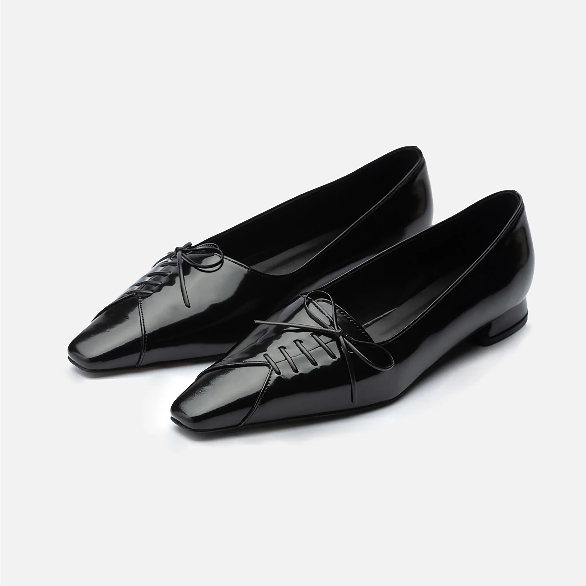 Black Patent Pointed Lace-Up Flats - Image 2