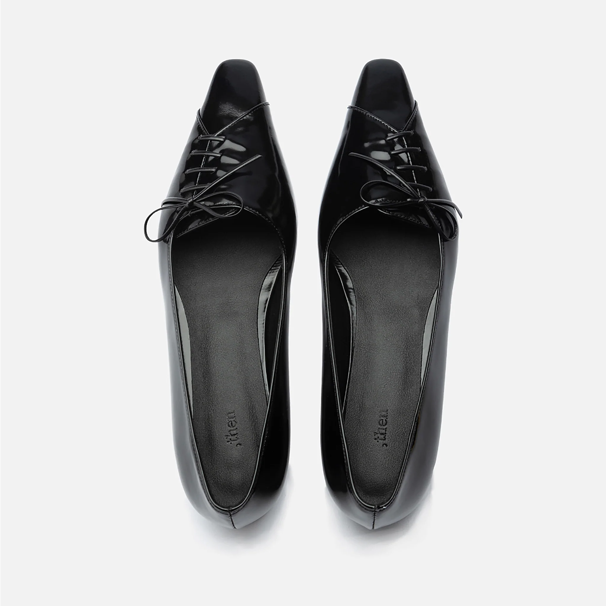 Black Patent Pointed Lace-Up Flats - Image 3