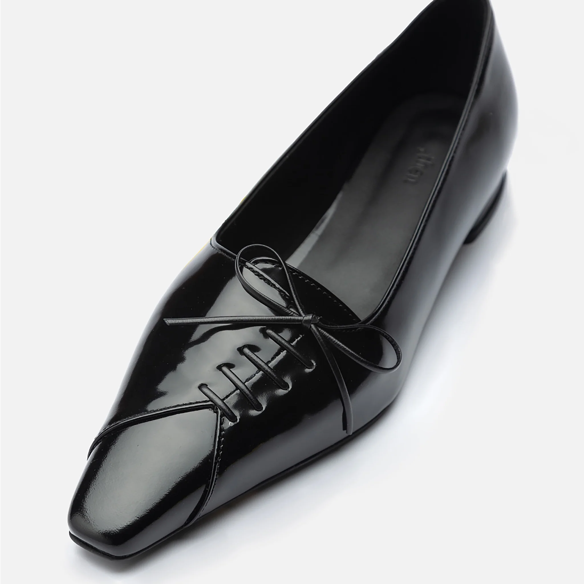 Black Patent Pointed Lace-Up Flats - Image 4