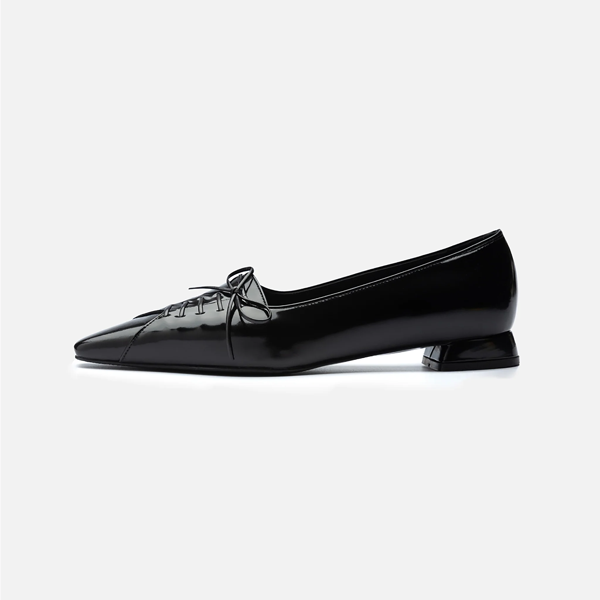 Black Patent Pointed Lace-Up Flats - Image 6