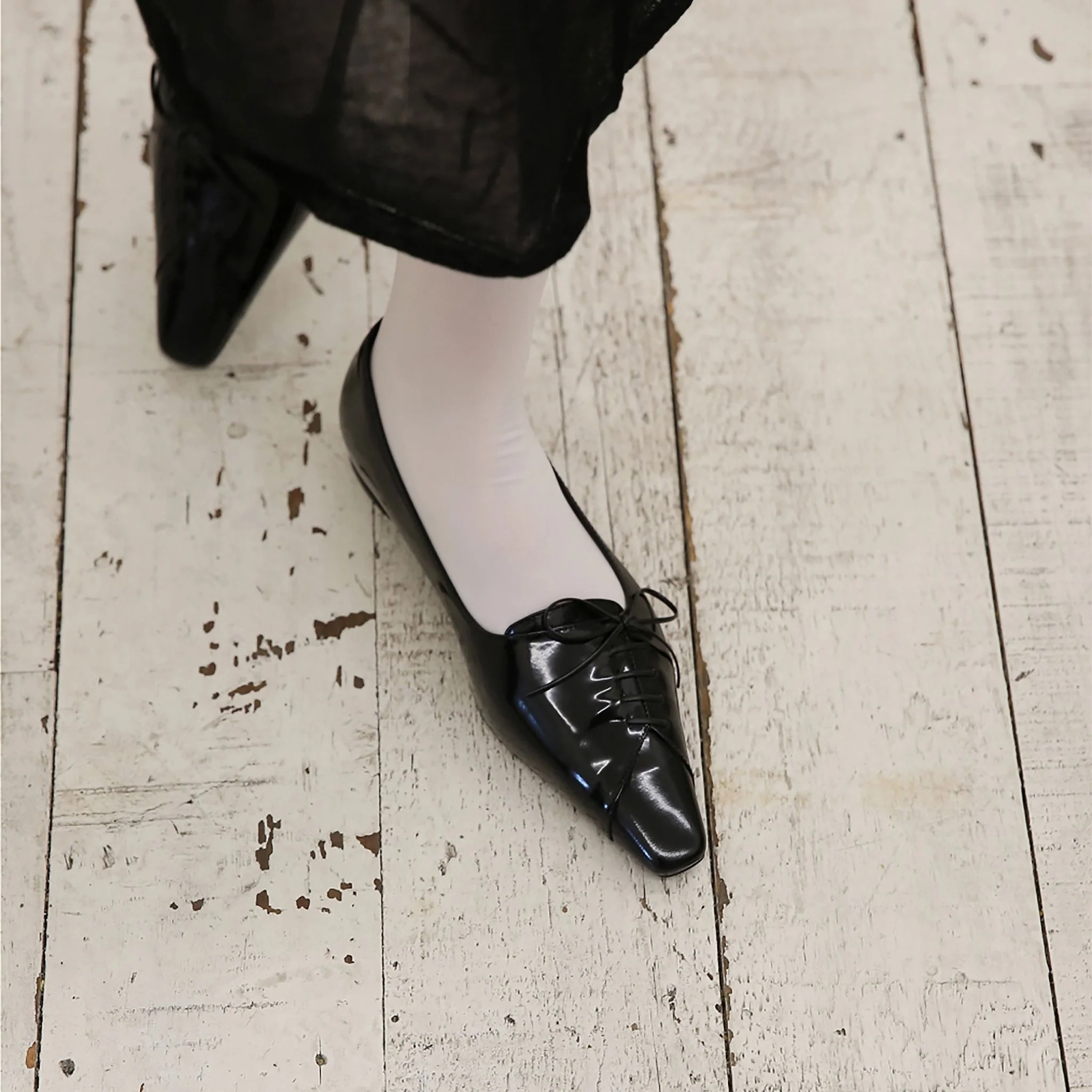 Black Patent Pointed Lace-Up Flats - Image 8