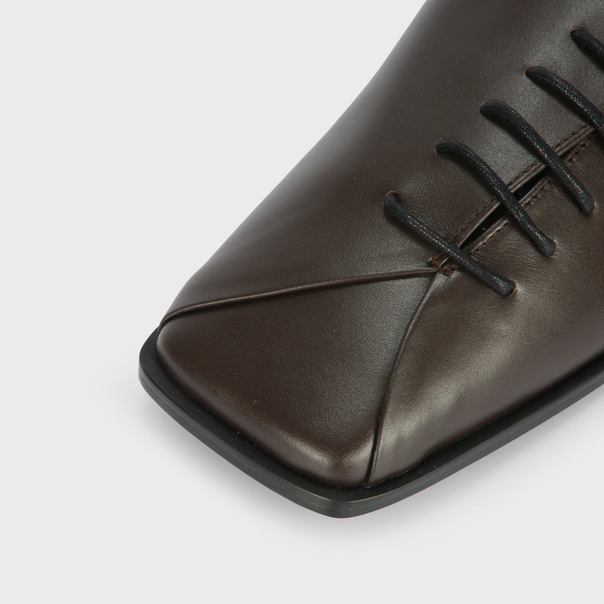 Brown Square-Toe Lace-Up Leather Flats - Image 6