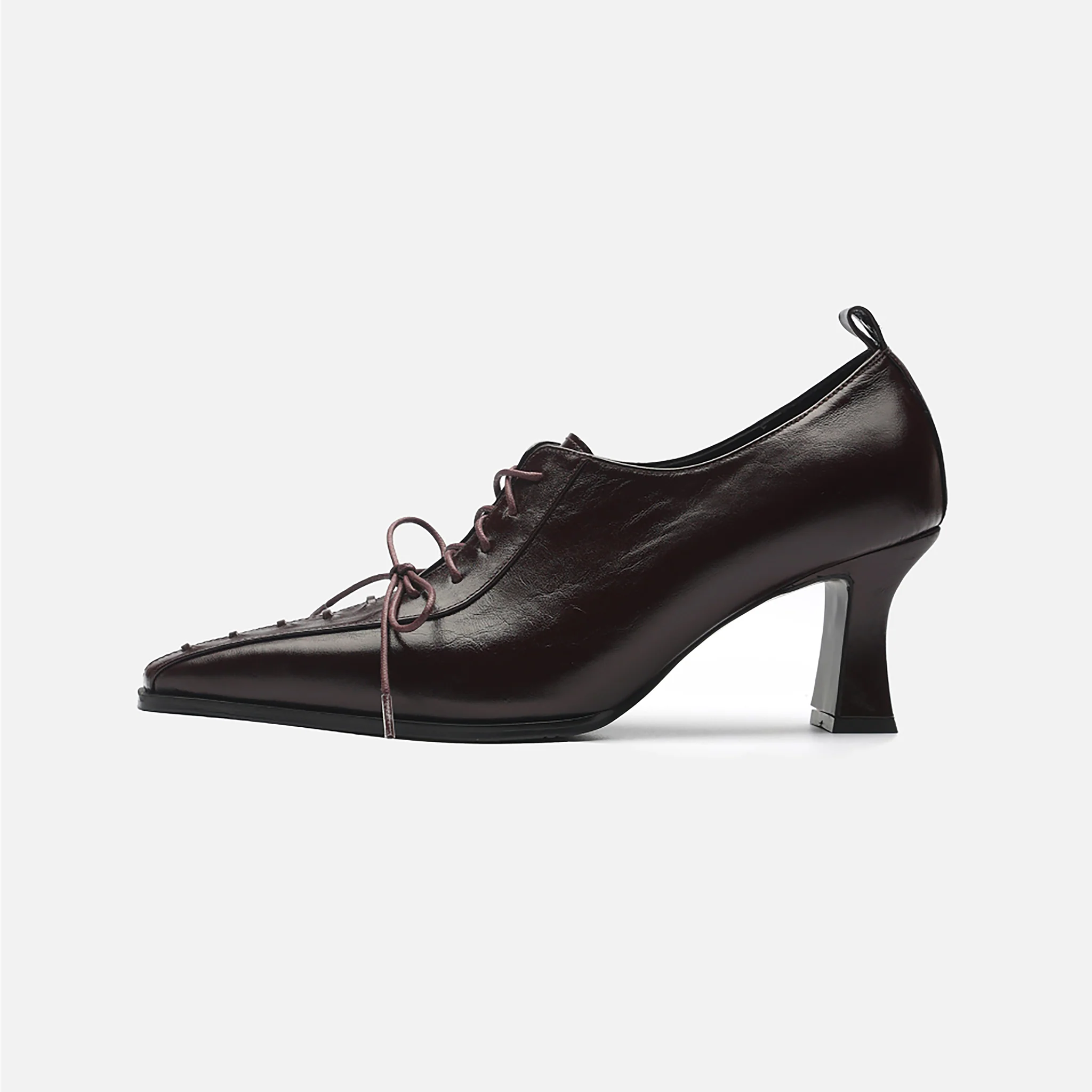 Burgundy Leather 
Lace-Up Heeled Pumps - Image 4