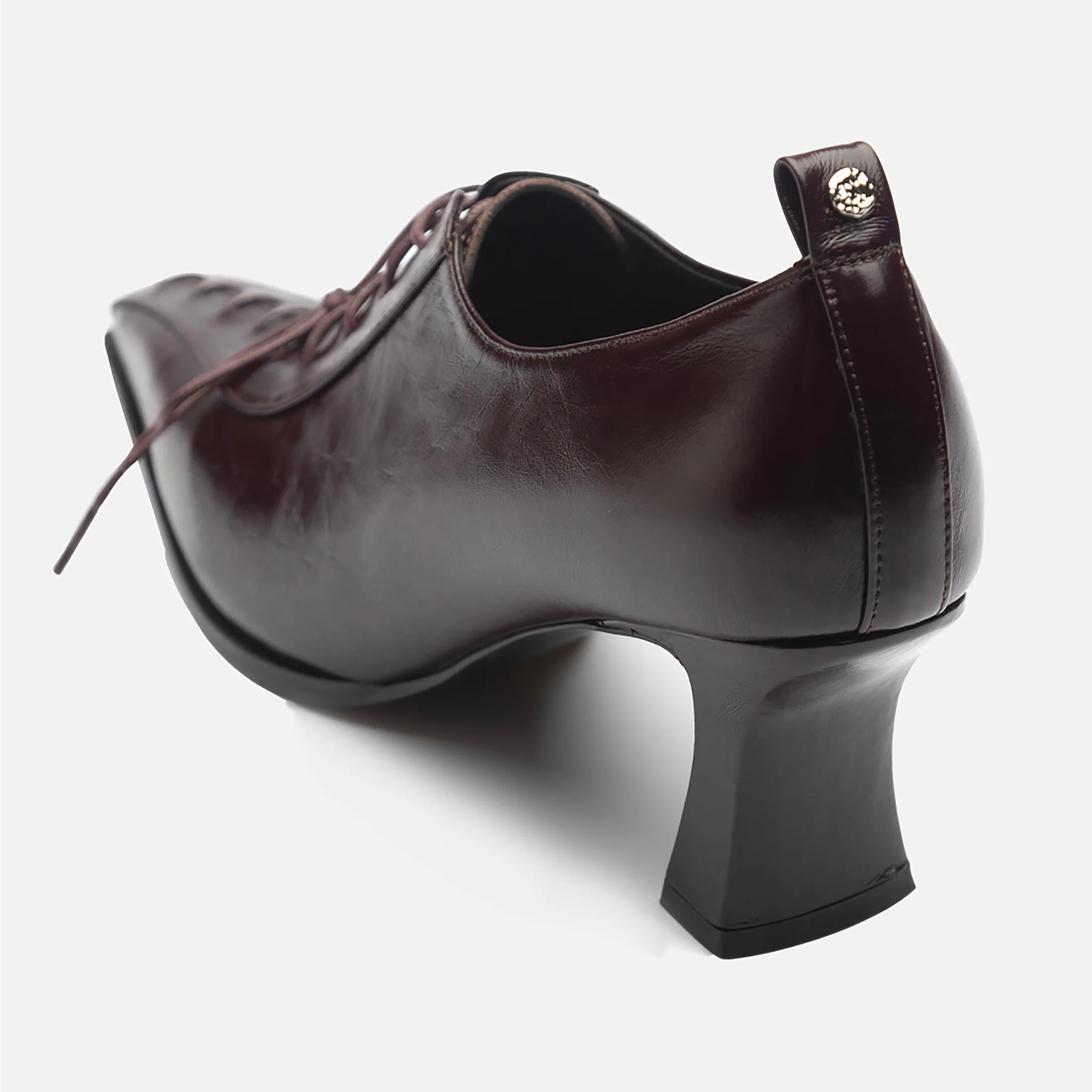Burgundy Leather 
Lace-Up Heeled Pumps - Image 5