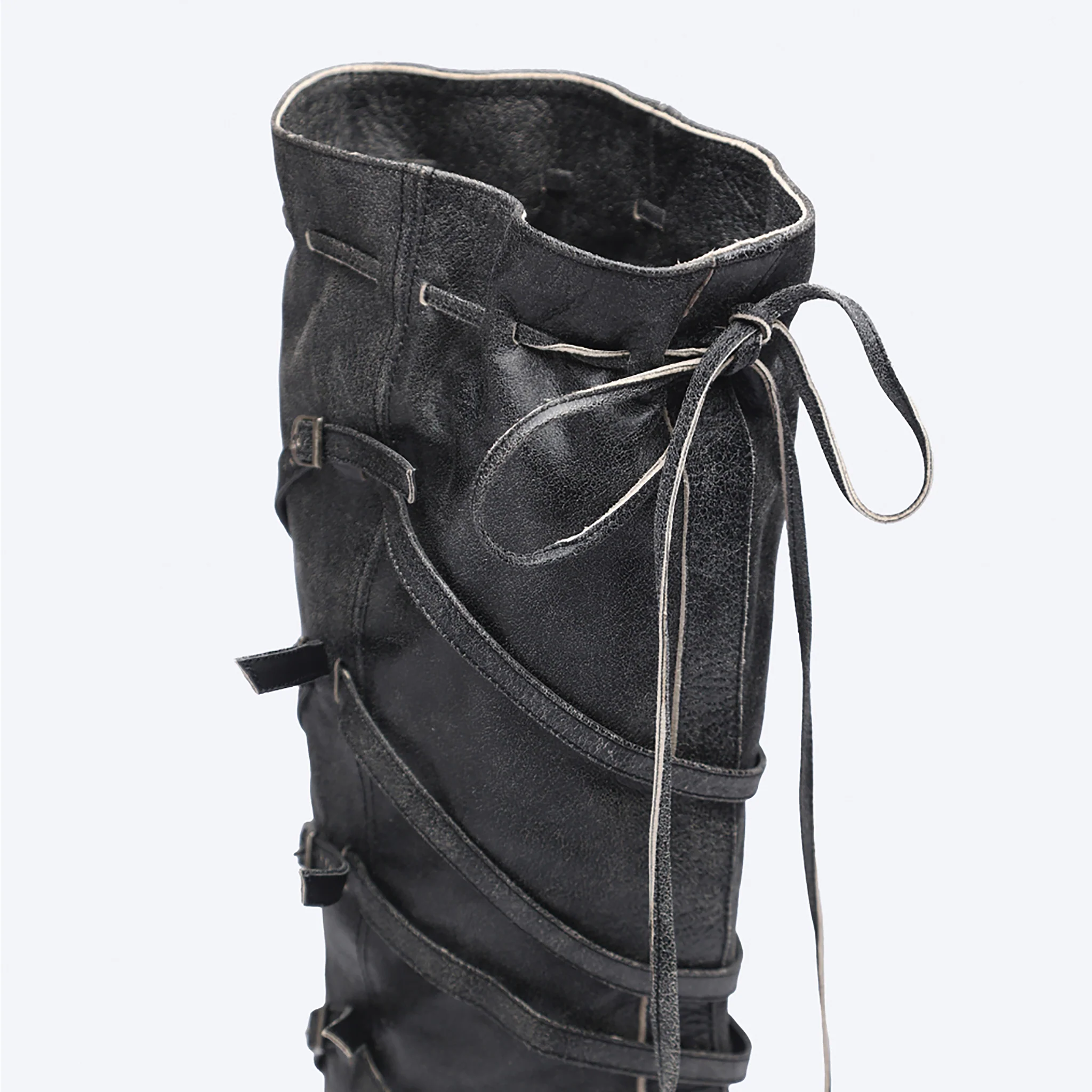 Grey  Knee‑High Leather Multi‑Strap 
Buckle Boots - Image 4