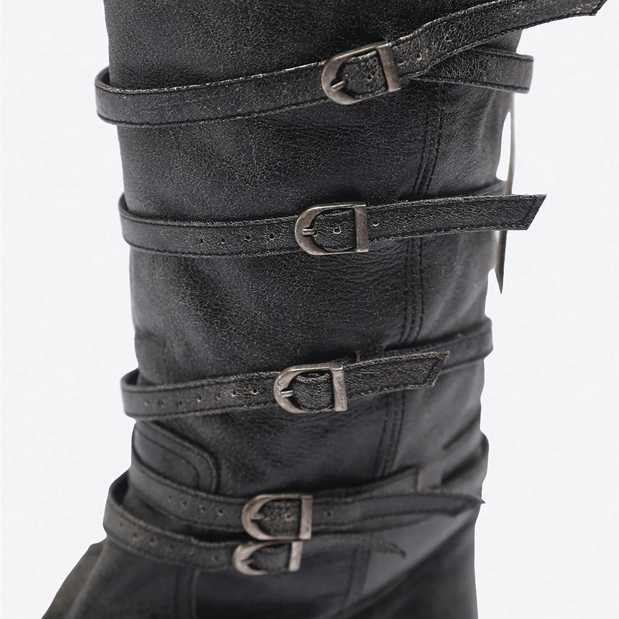 Grey  Knee‑High Leather Multi‑Strap 
Buckle Boots - Image 5