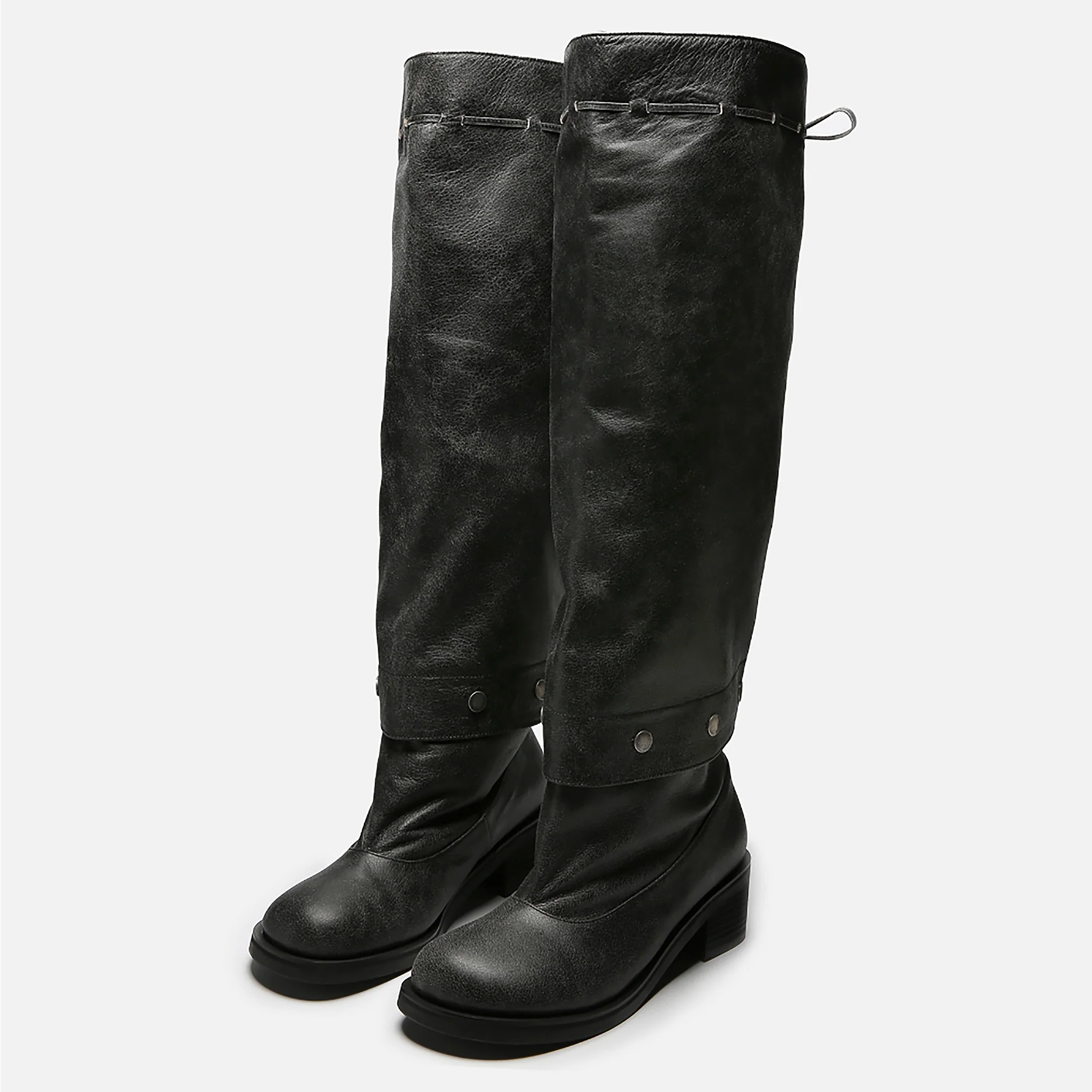 Grey Slouchy Convertible 
Leather Boots - Image 2