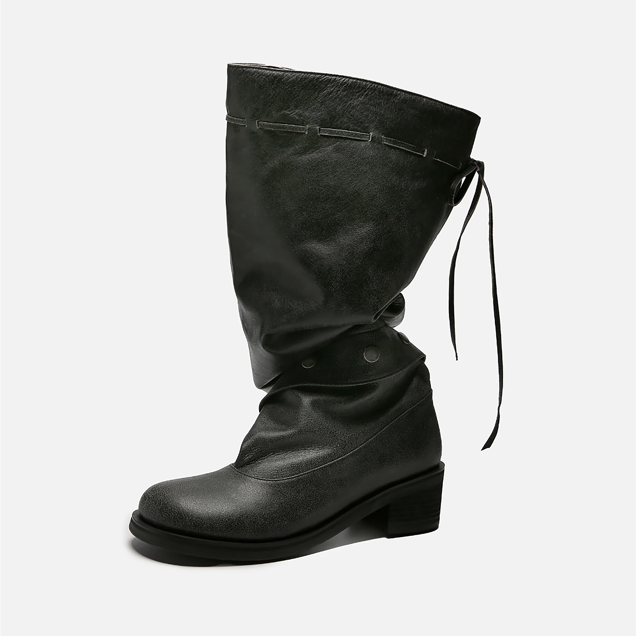 Grey Slouchy Convertible 
Leather Boots - Image 3
