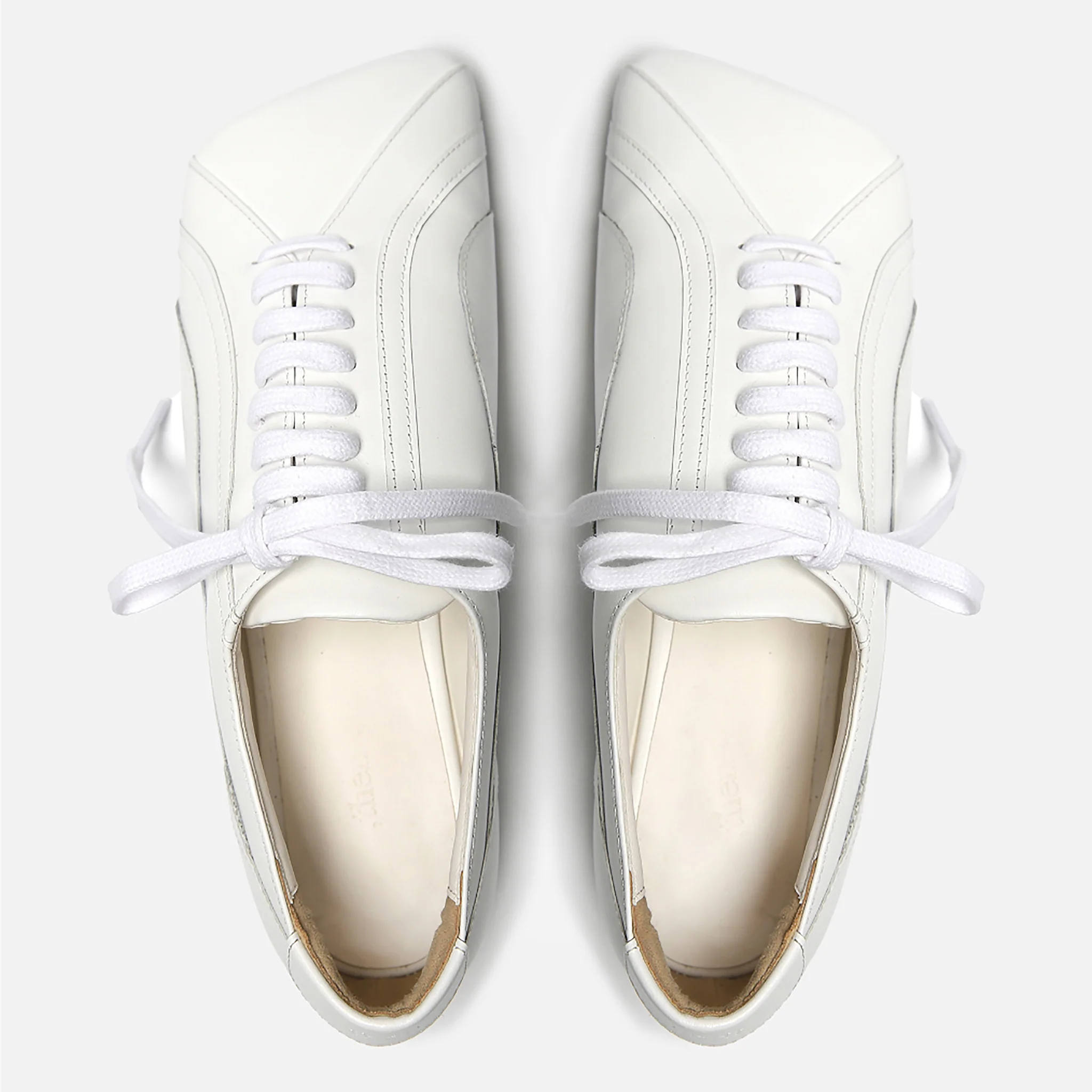 White Leather Minimalist Lace-Up Sneakers - Image 2