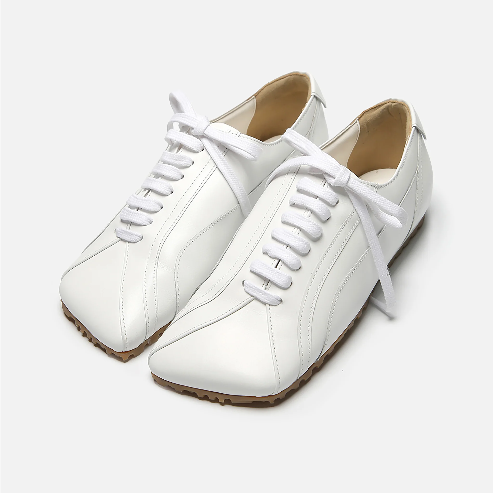 White Leather Minimalist Lace-Up Sneakers - Image 3