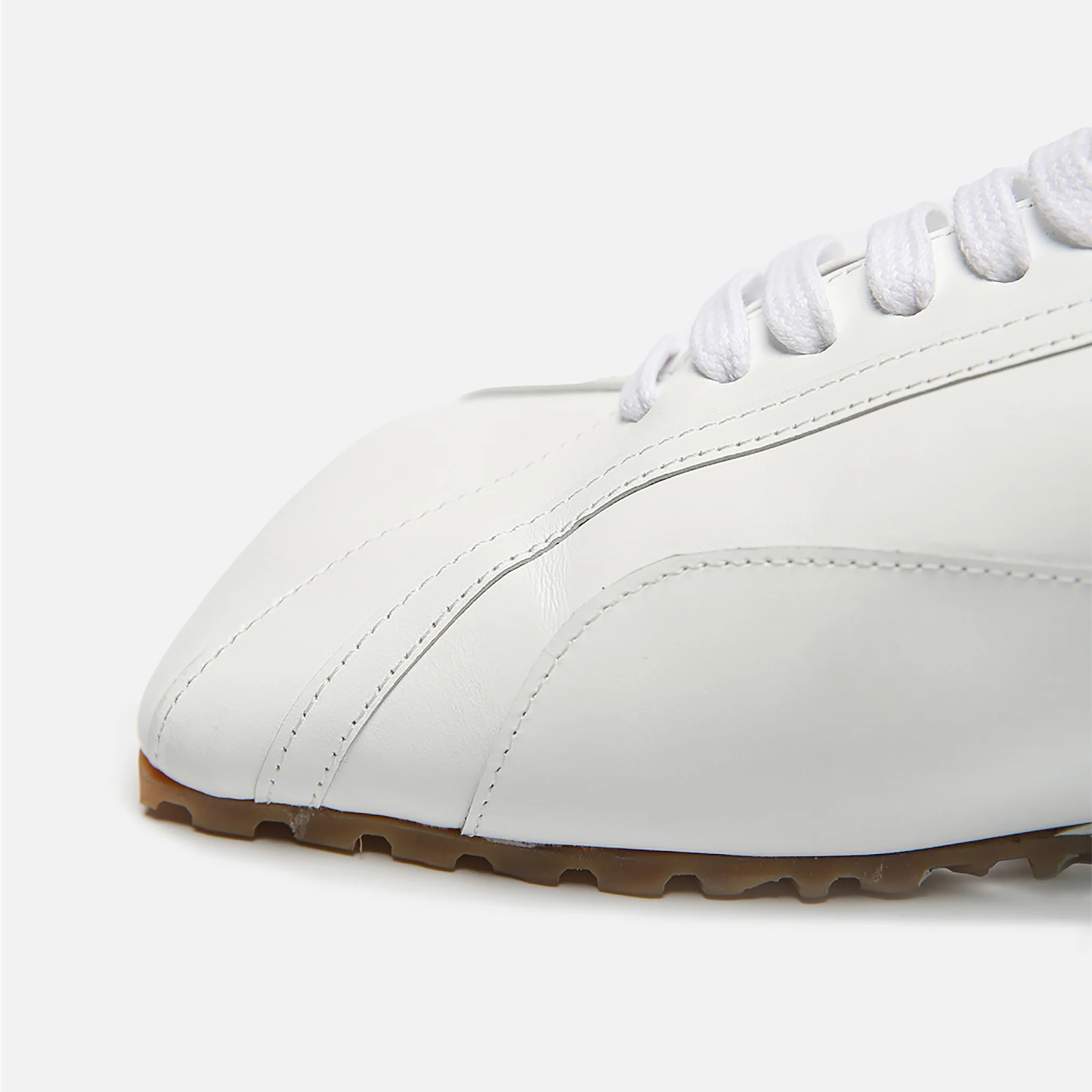White Leather Minimalist Lace-Up Sneakers - Image 4