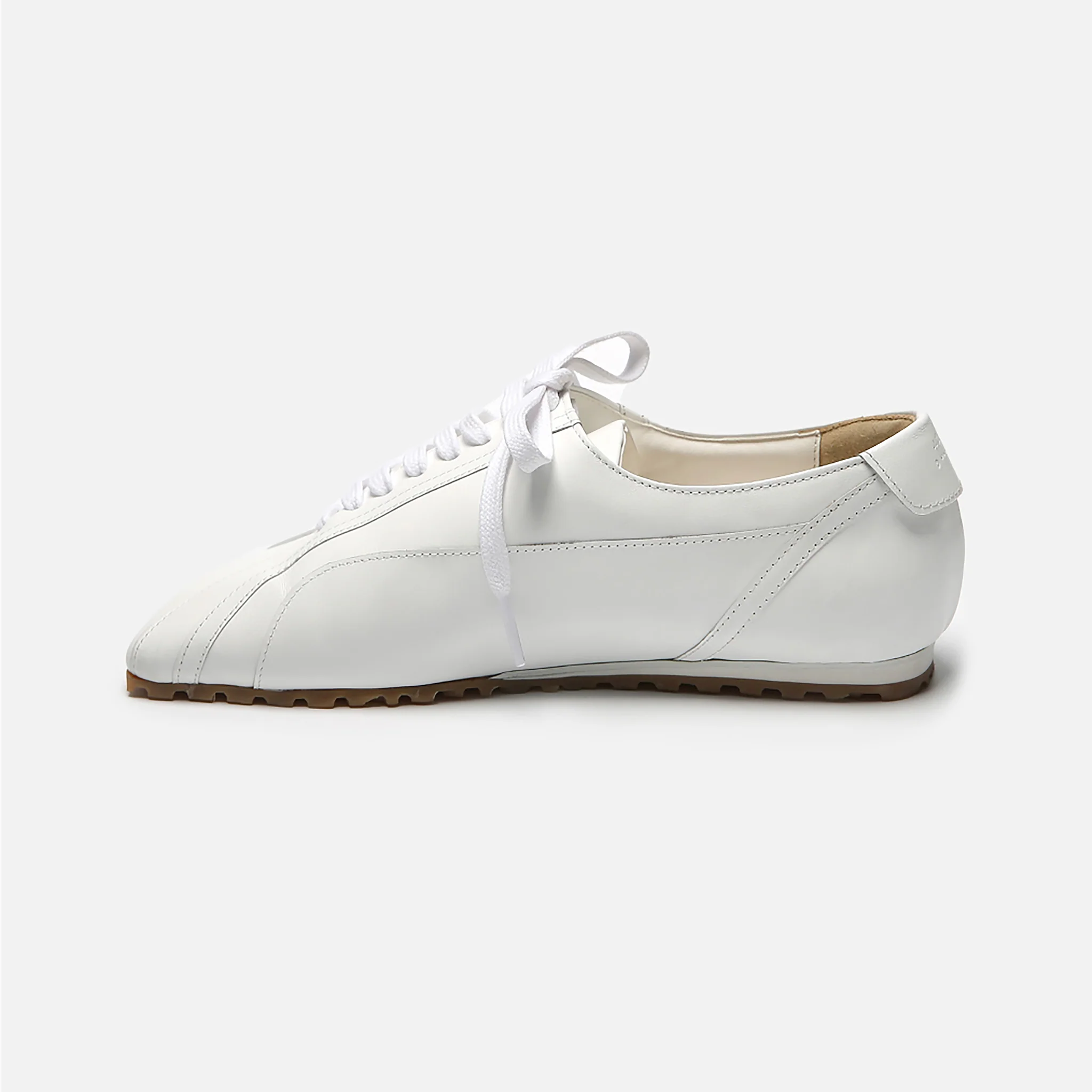 White Leather Minimalist Lace-Up Sneakers - Image 5