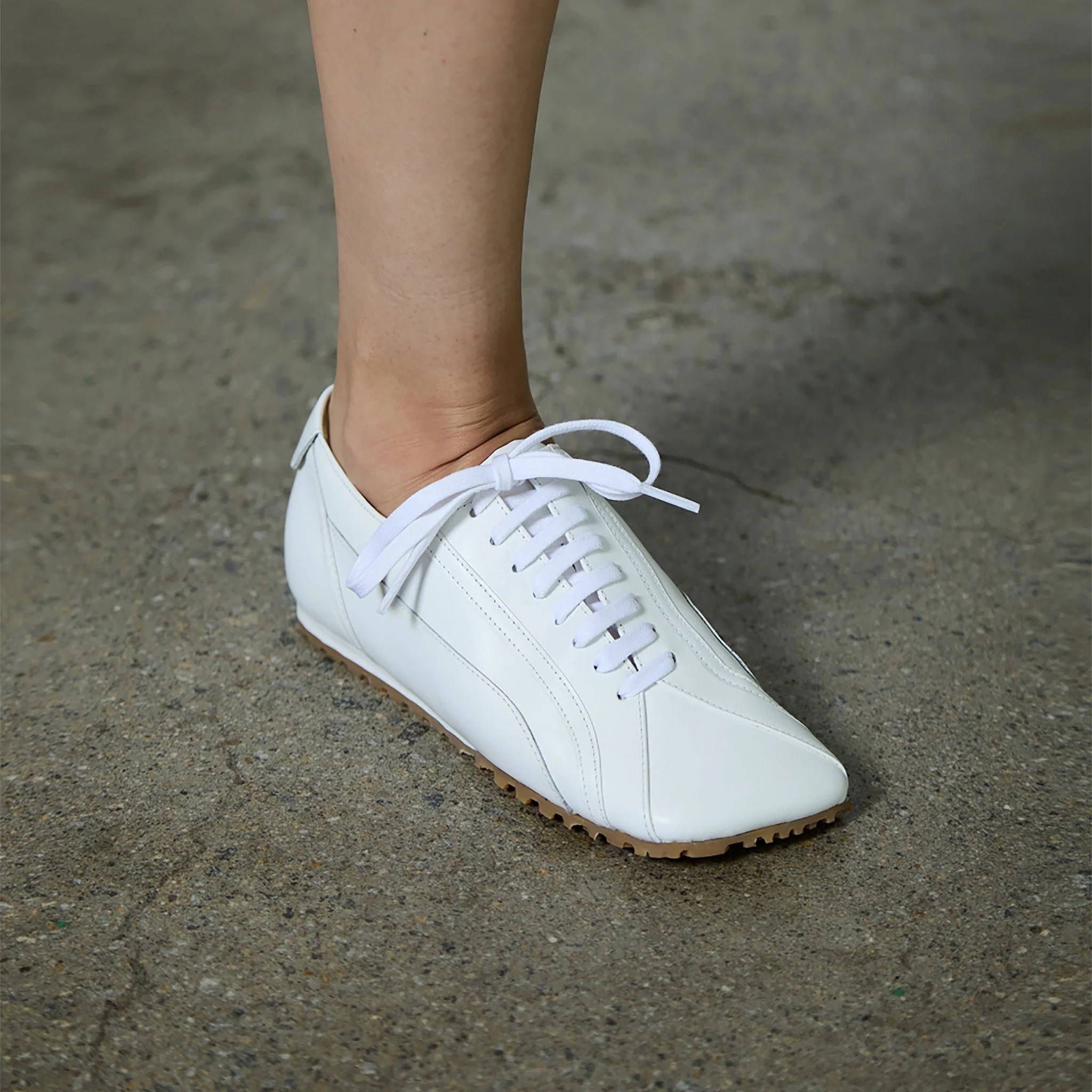 White Leather Minimalist Lace-Up Sneakers - Image 7
