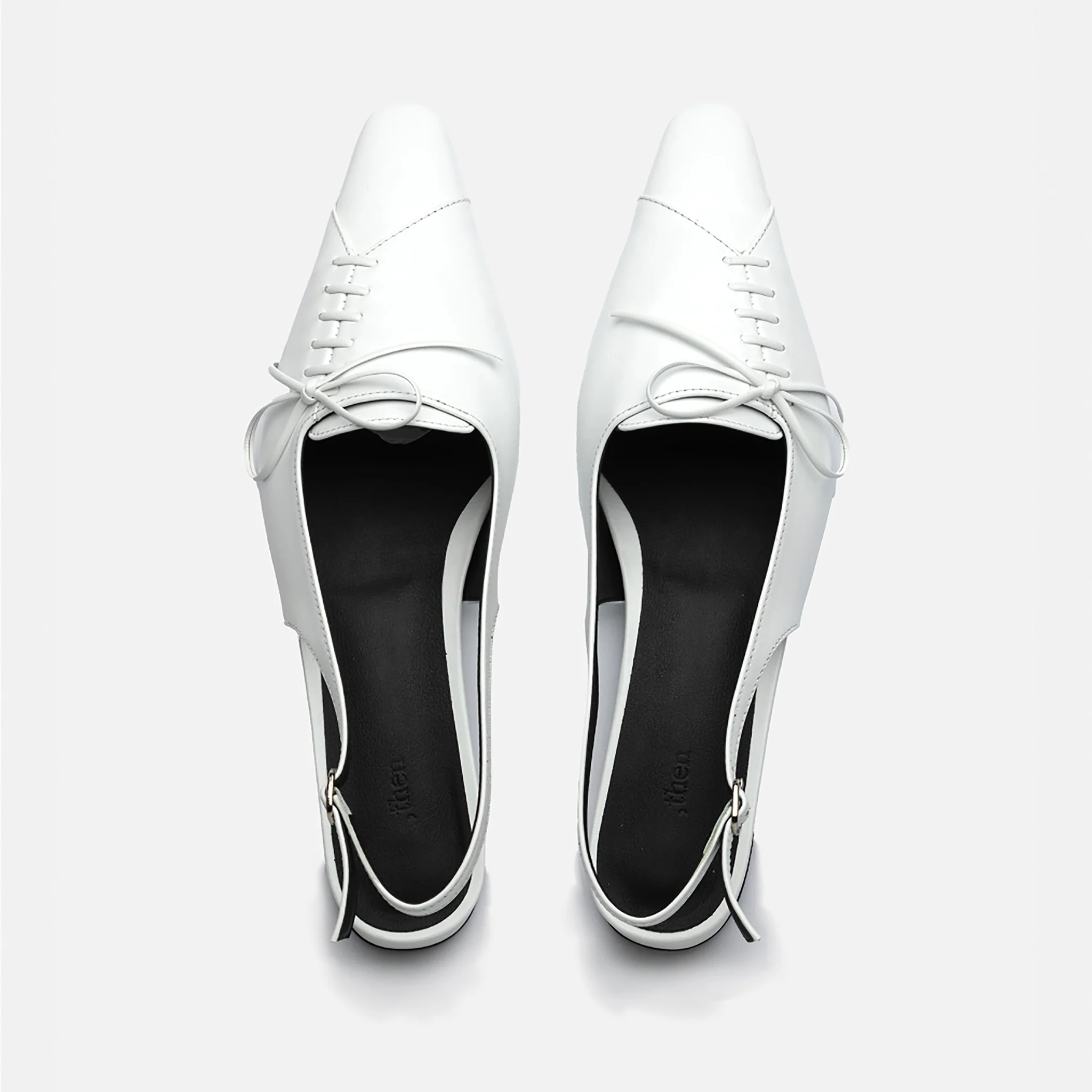 White Slingback Lace-Up Pointed Flats - Image 2
