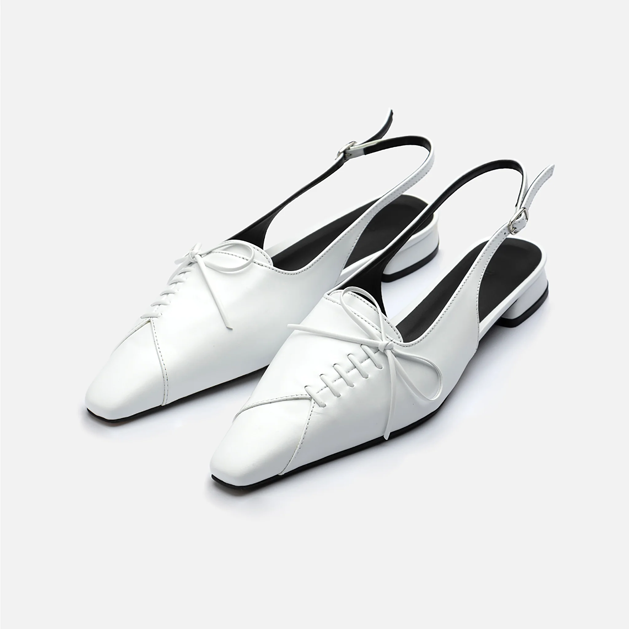 White Slingback Lace-Up Pointed Flats - Image 3
