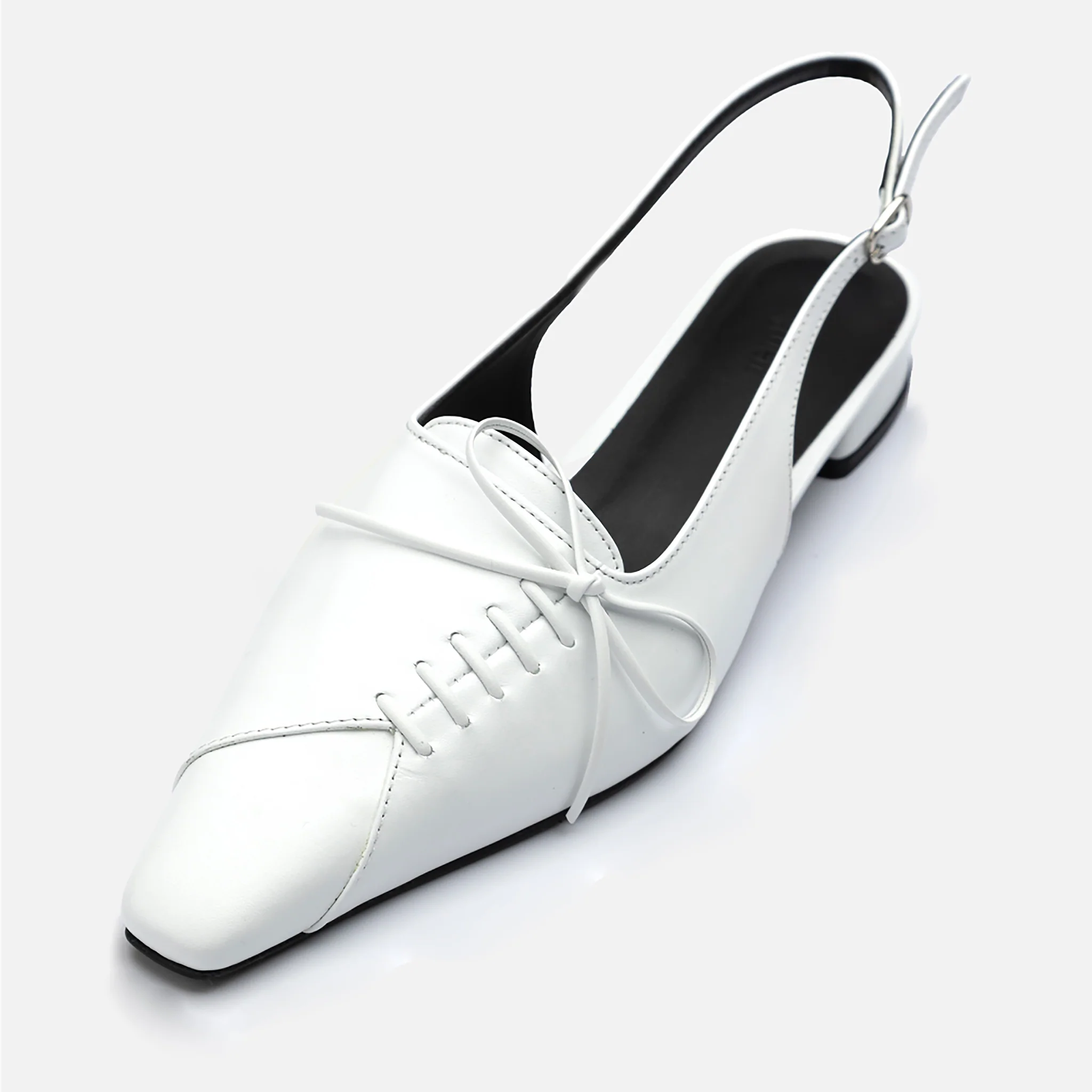 White Slingback Lace-Up Pointed Flats - Image 4